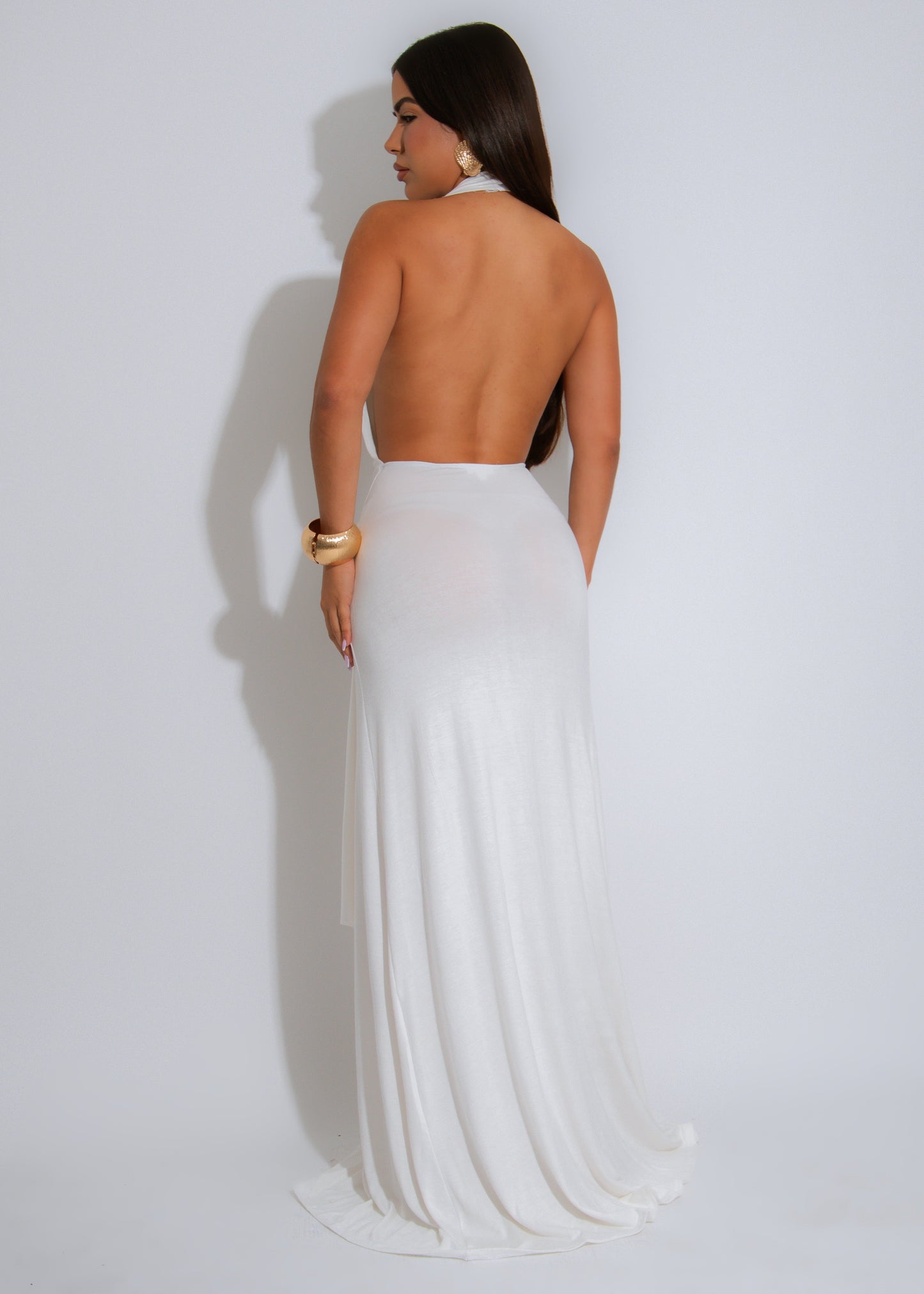 Sienna Drape Ruched Maxi Dress White