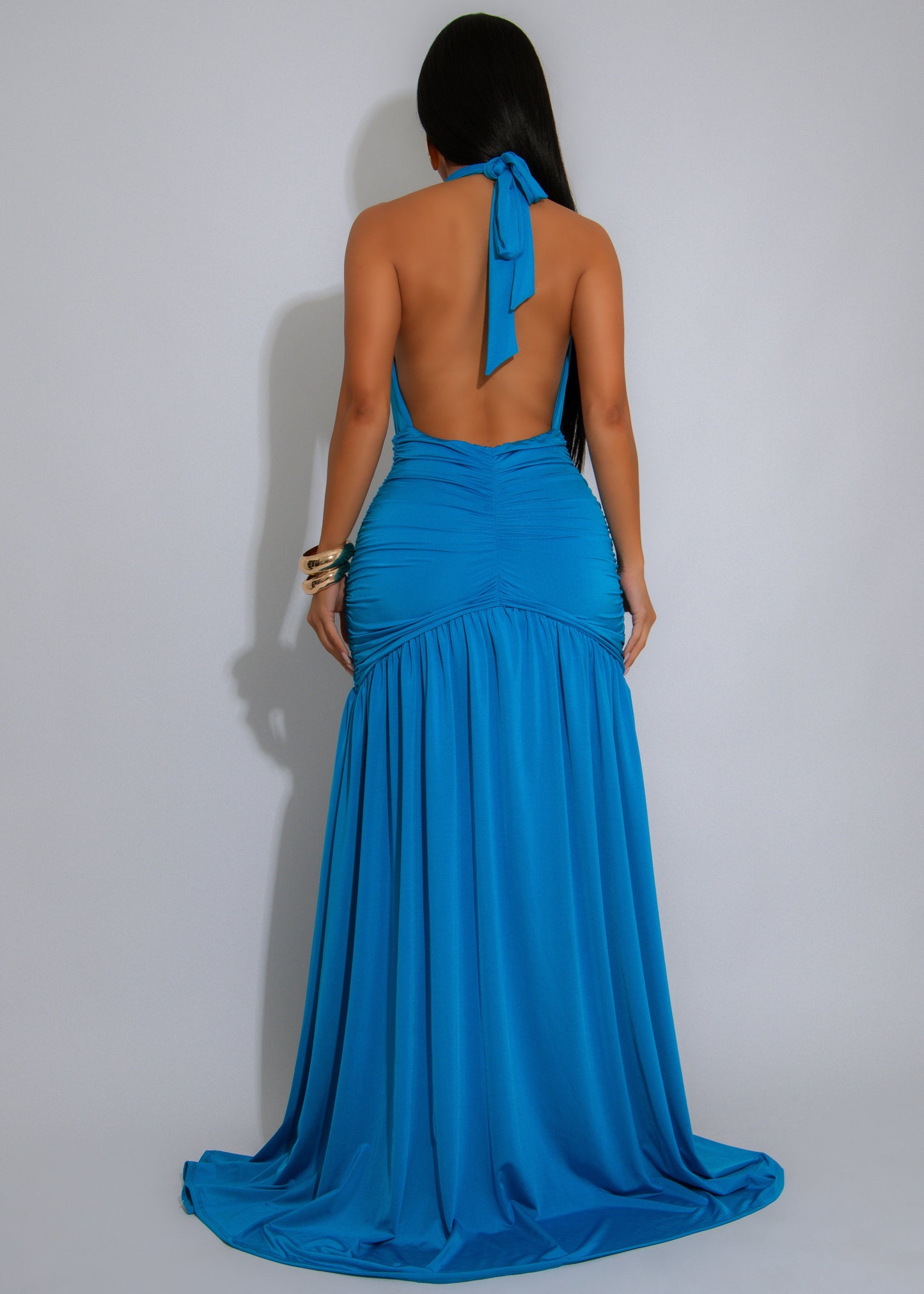 Afterglow Allure Ruched Maxi Dress Blue