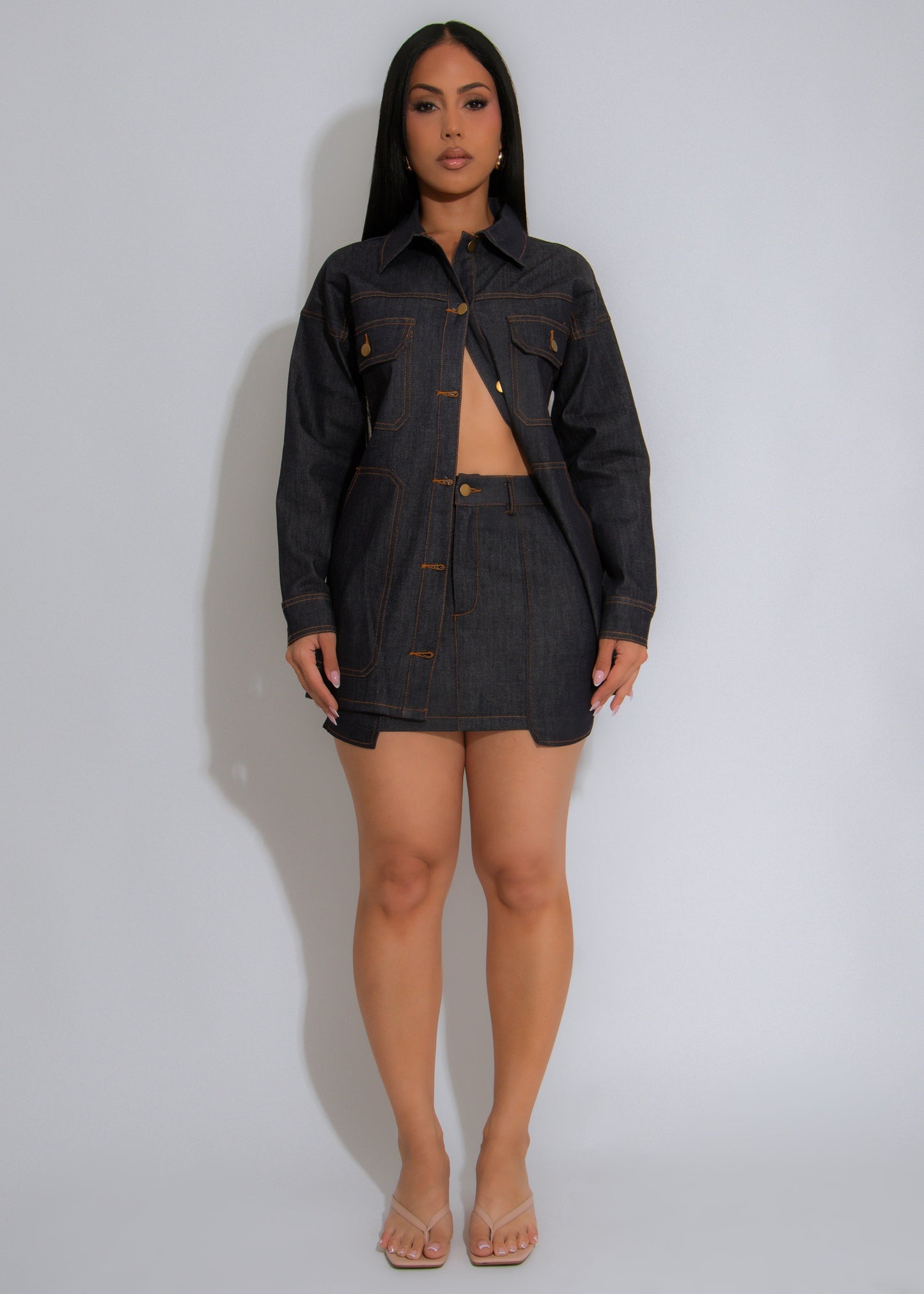 Heavy Duty Chic Cargo Skirt Set Dark Denim