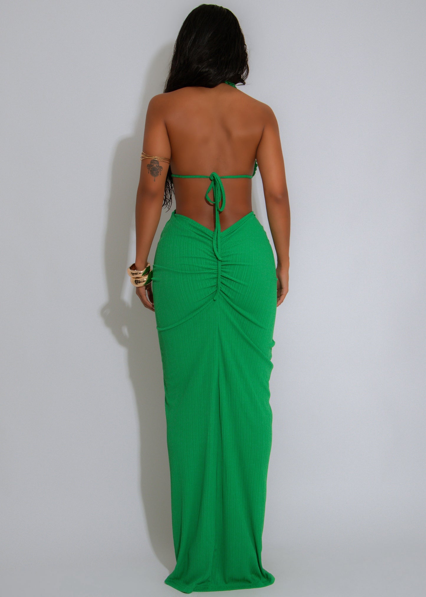 Venus Bound Ruched Maxi Dress Green
