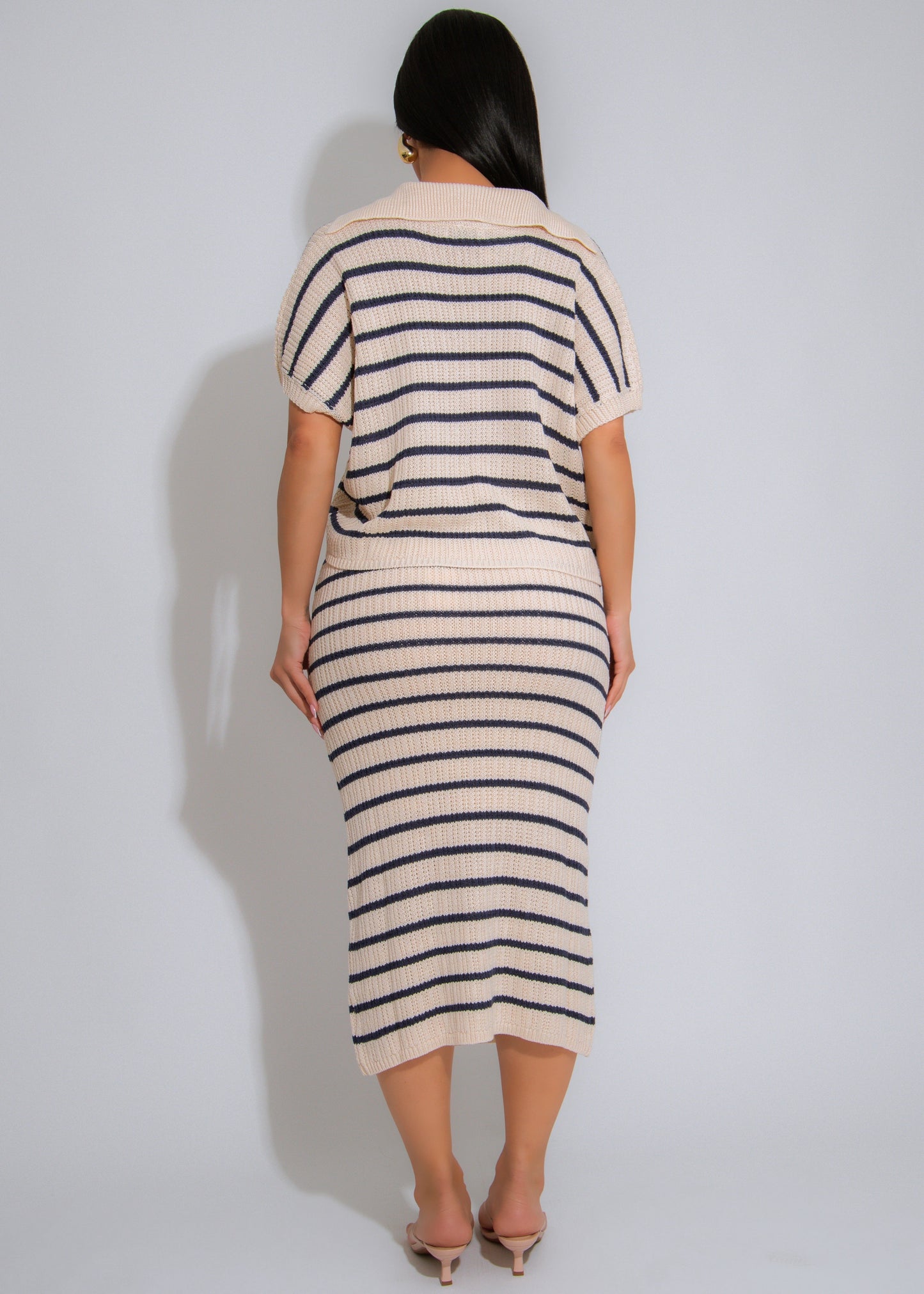 Mariner Muse Knit Stripes Skirt Set Nude
