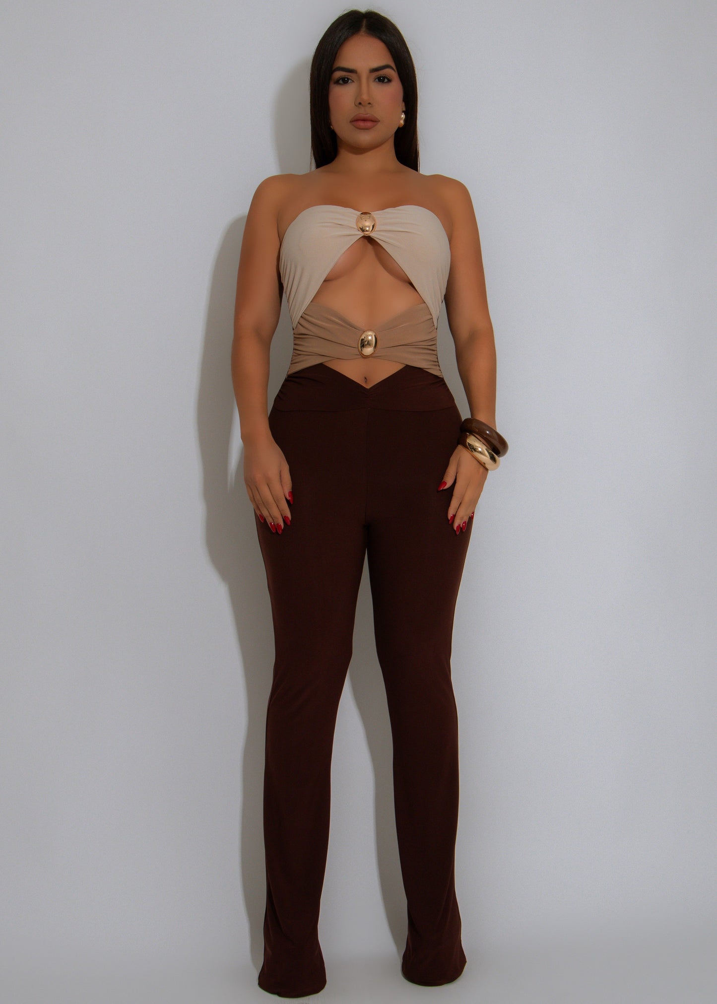 Cleo Crush Ruched Jumpsuit Brown