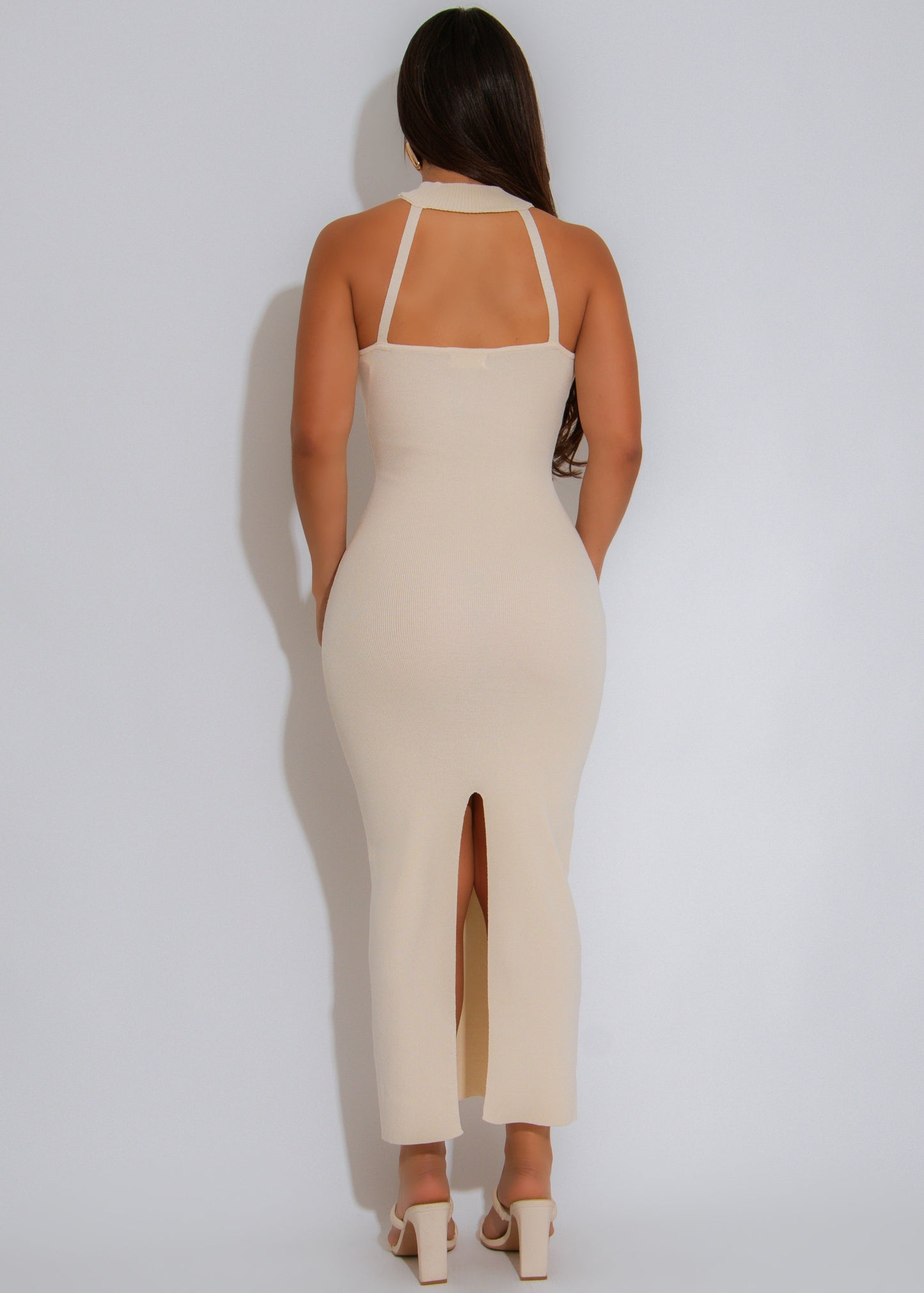 Urban Muse Ribbed Midi Dress Nude