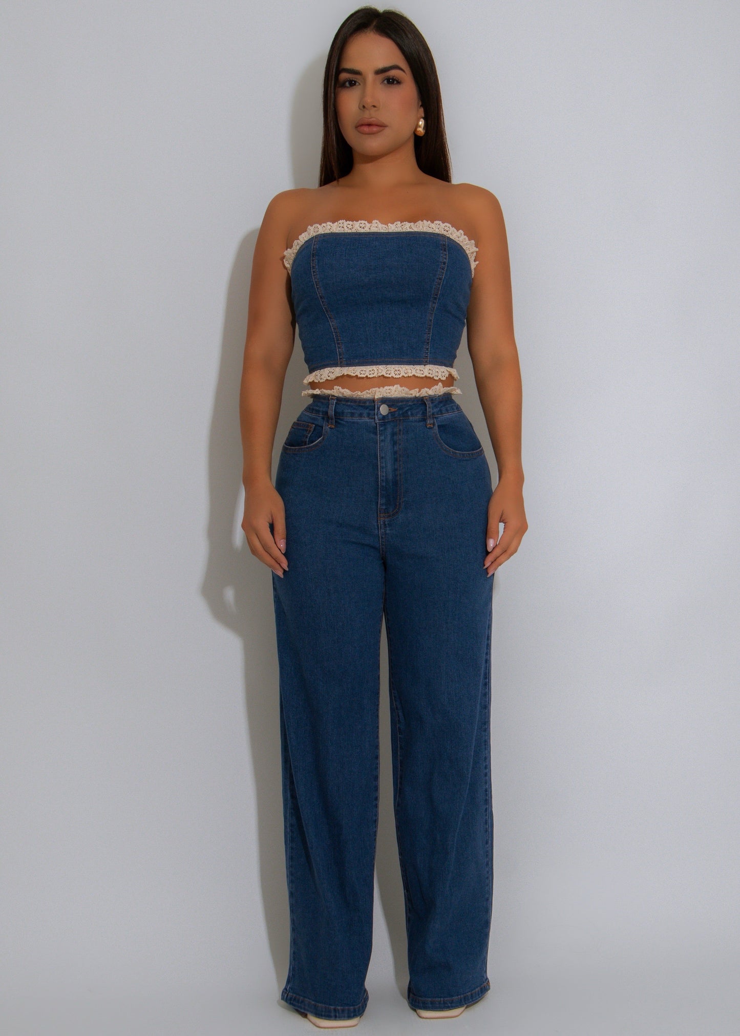 Vintage Flirt Lace Pant Set Denim