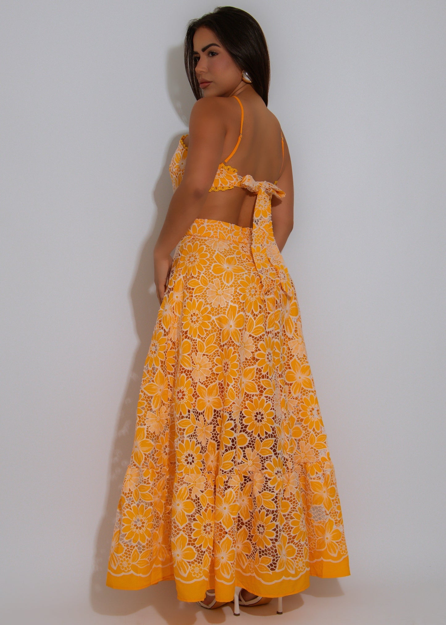 Living A Fairytale Lace Floral Midi Dress Yellow