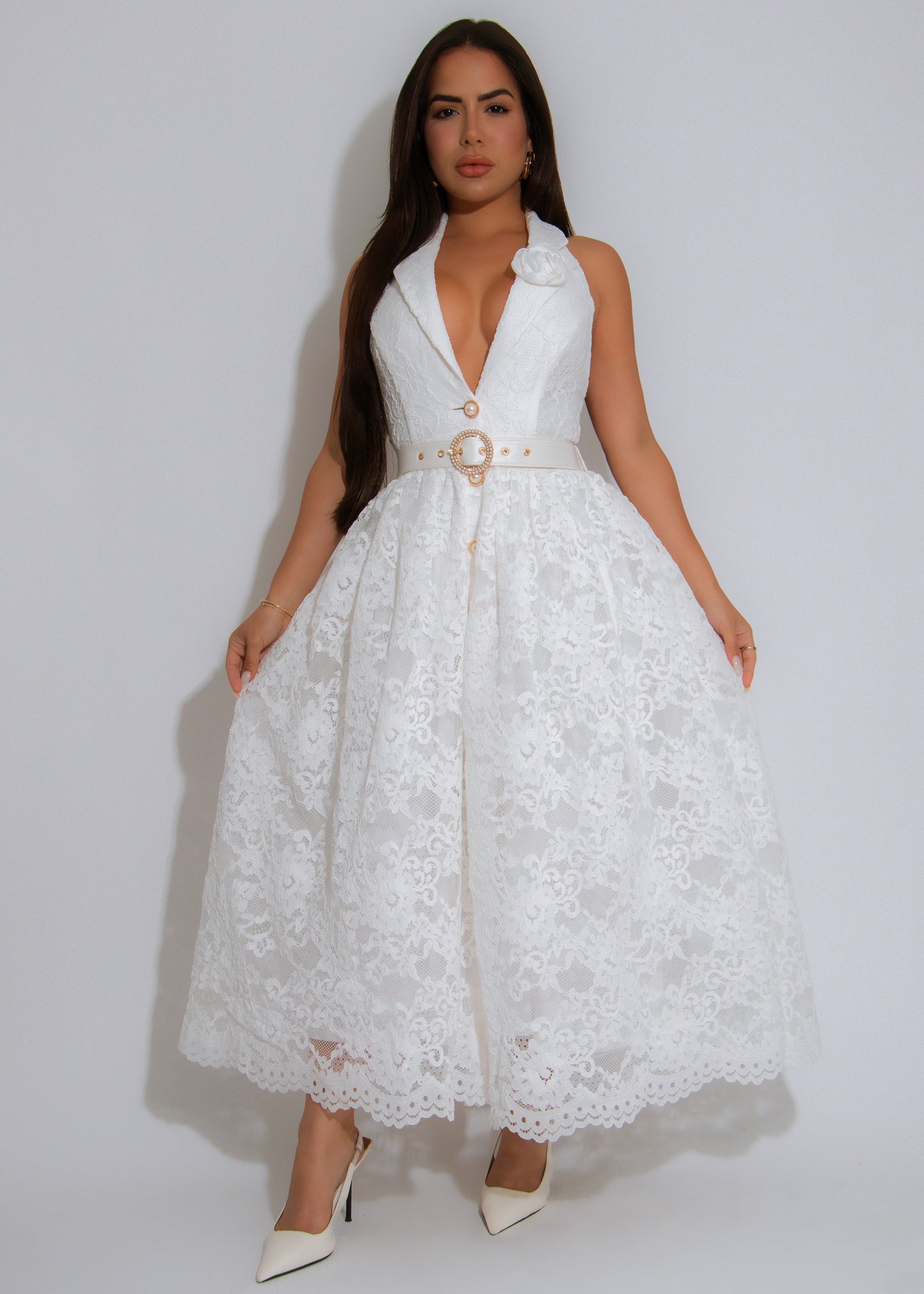 Luna Grace Lace Floral Maxi Dress White