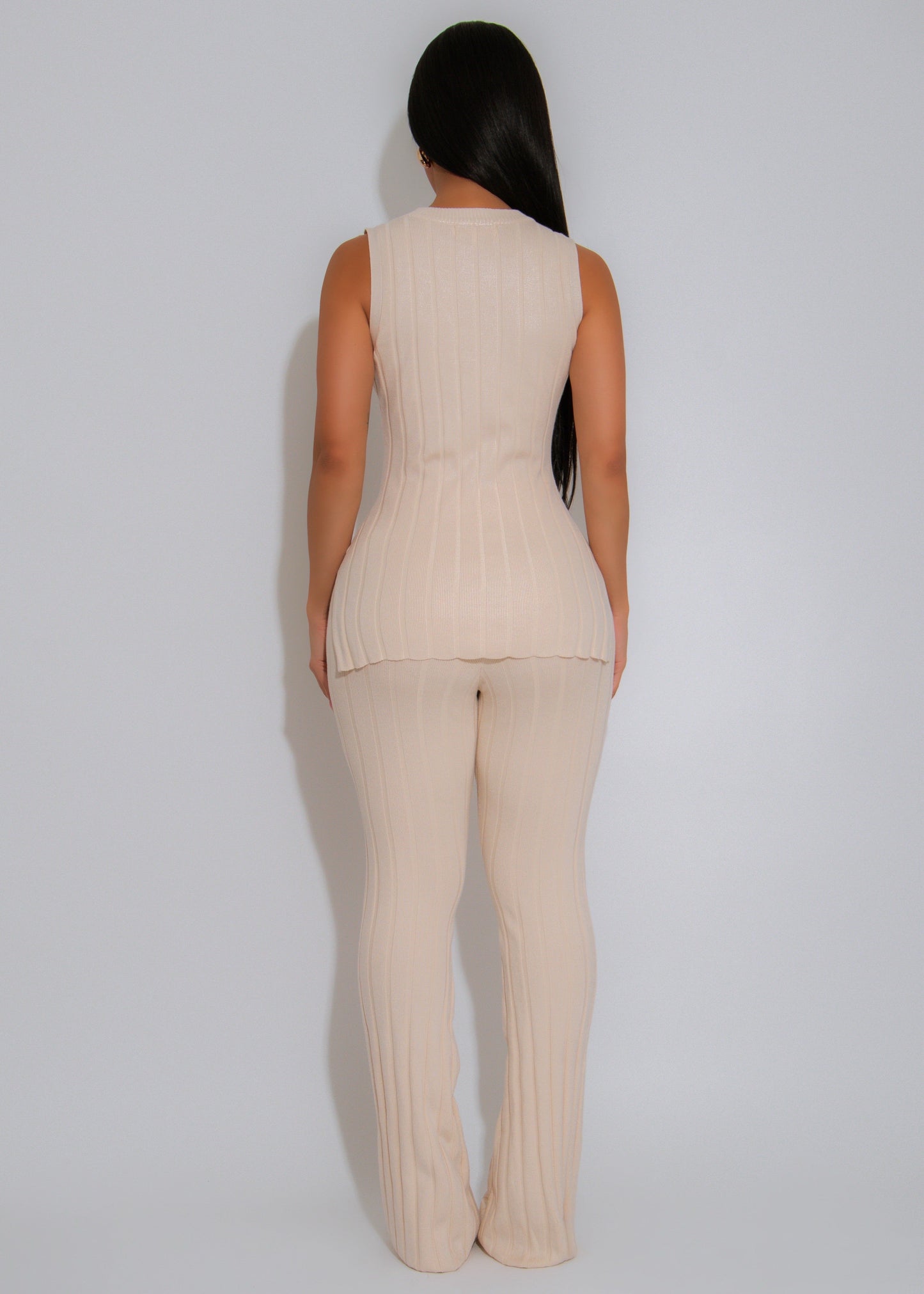 Sculpted Lines Ribbed Pant Set Nude