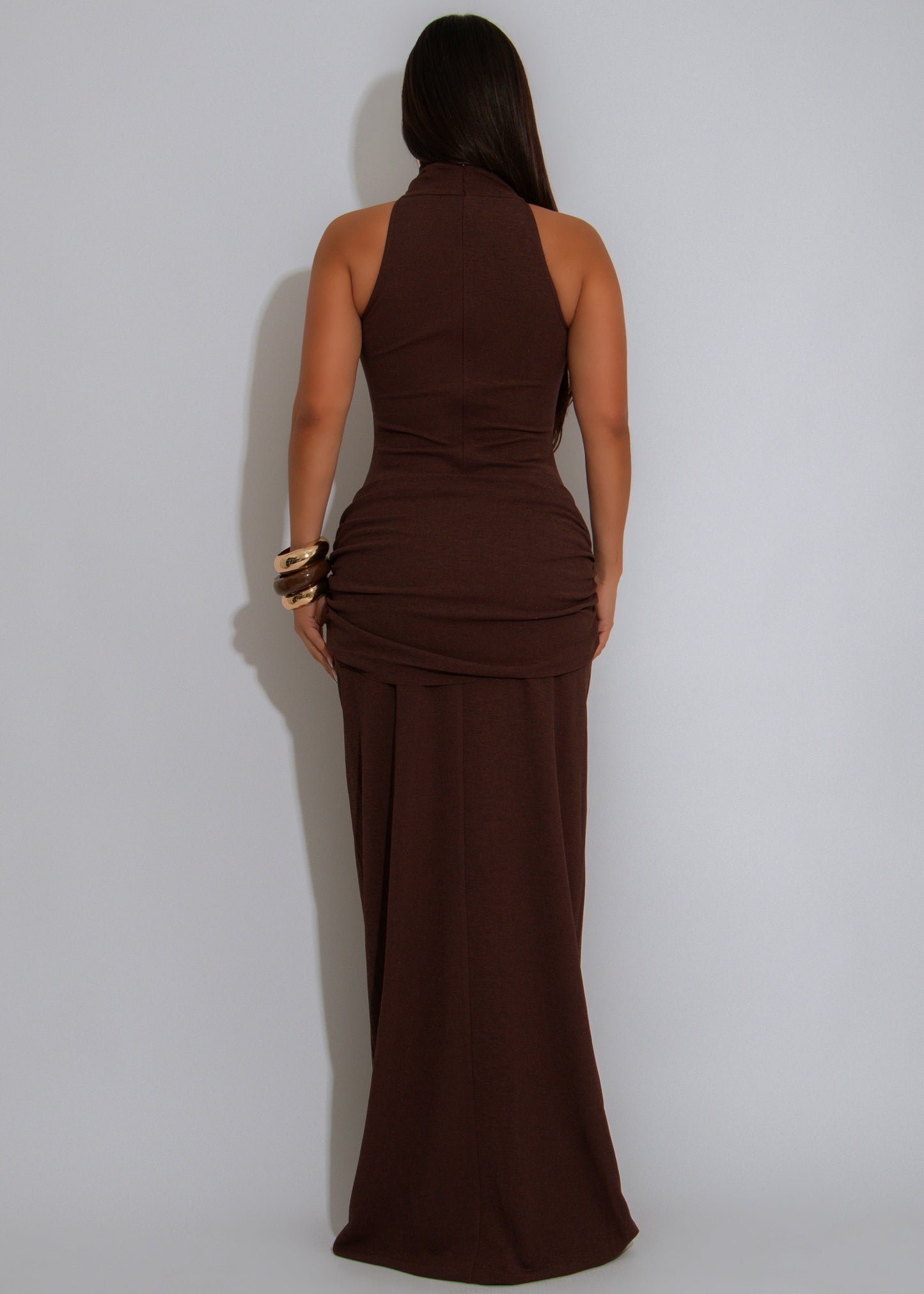 Soft Rhythm Ruched Maxi Dress Brown