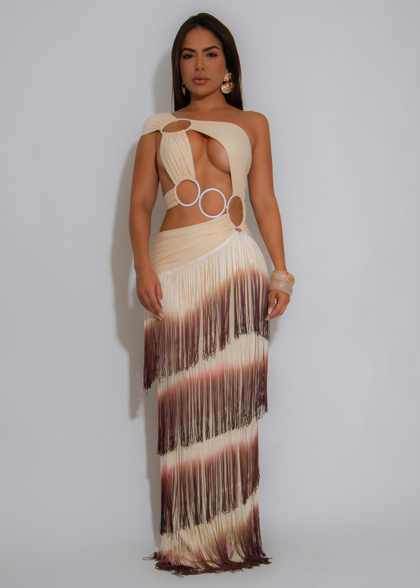 Solar Seduction Ruched Maxi Dress Nude