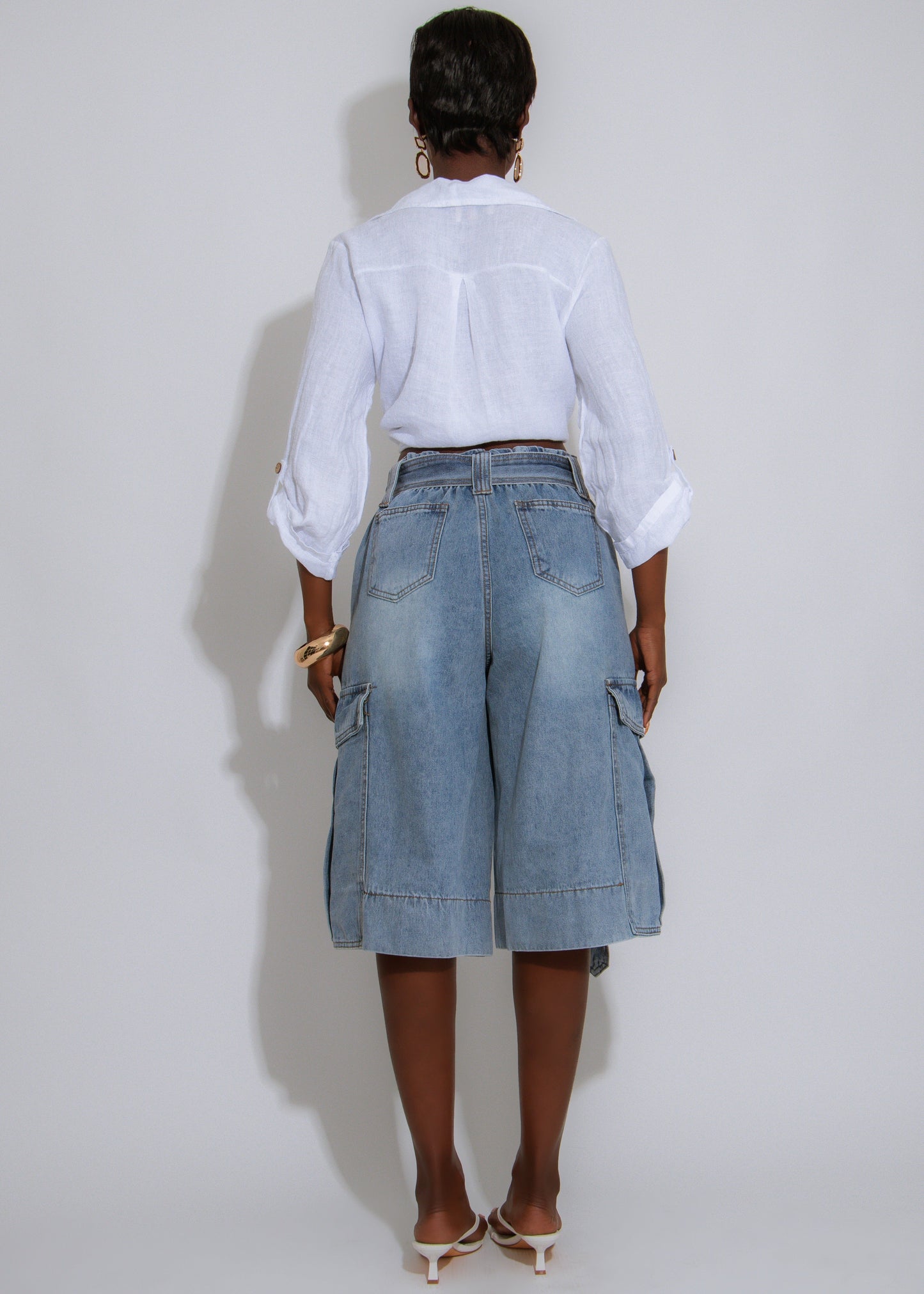 Utility Flow Cargo Capri Denim
