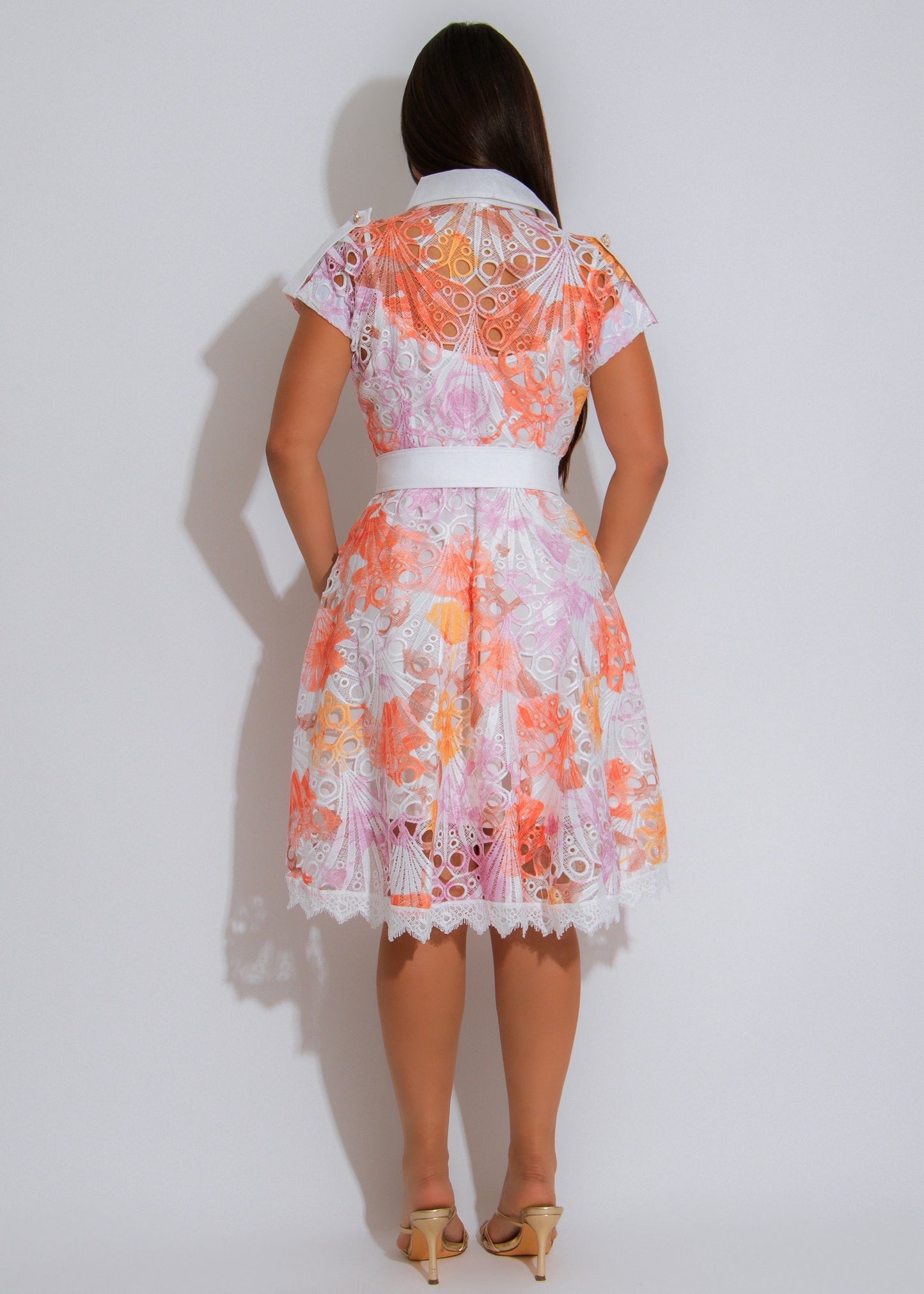 Soleil Bloom Lace Mini Dress Orange