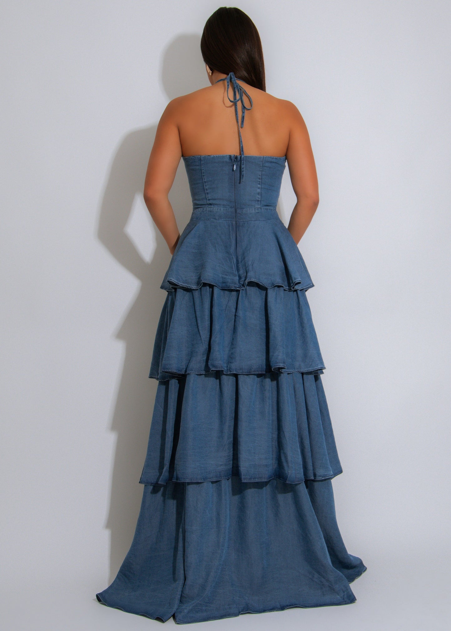 Canyon Ruffle Ruched Maxi Dress Denim
