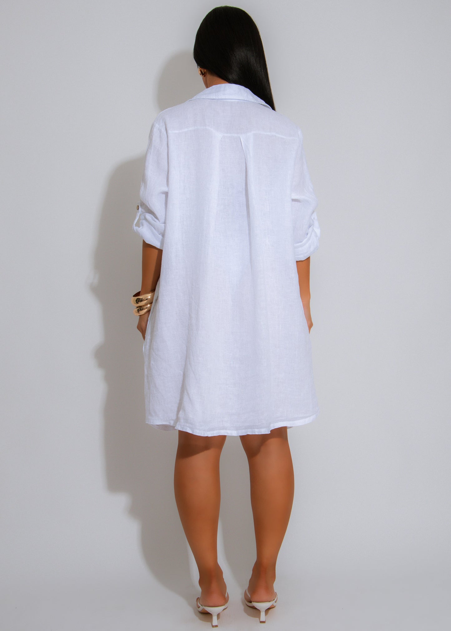 Sundown Ease Linen Mini Dress White