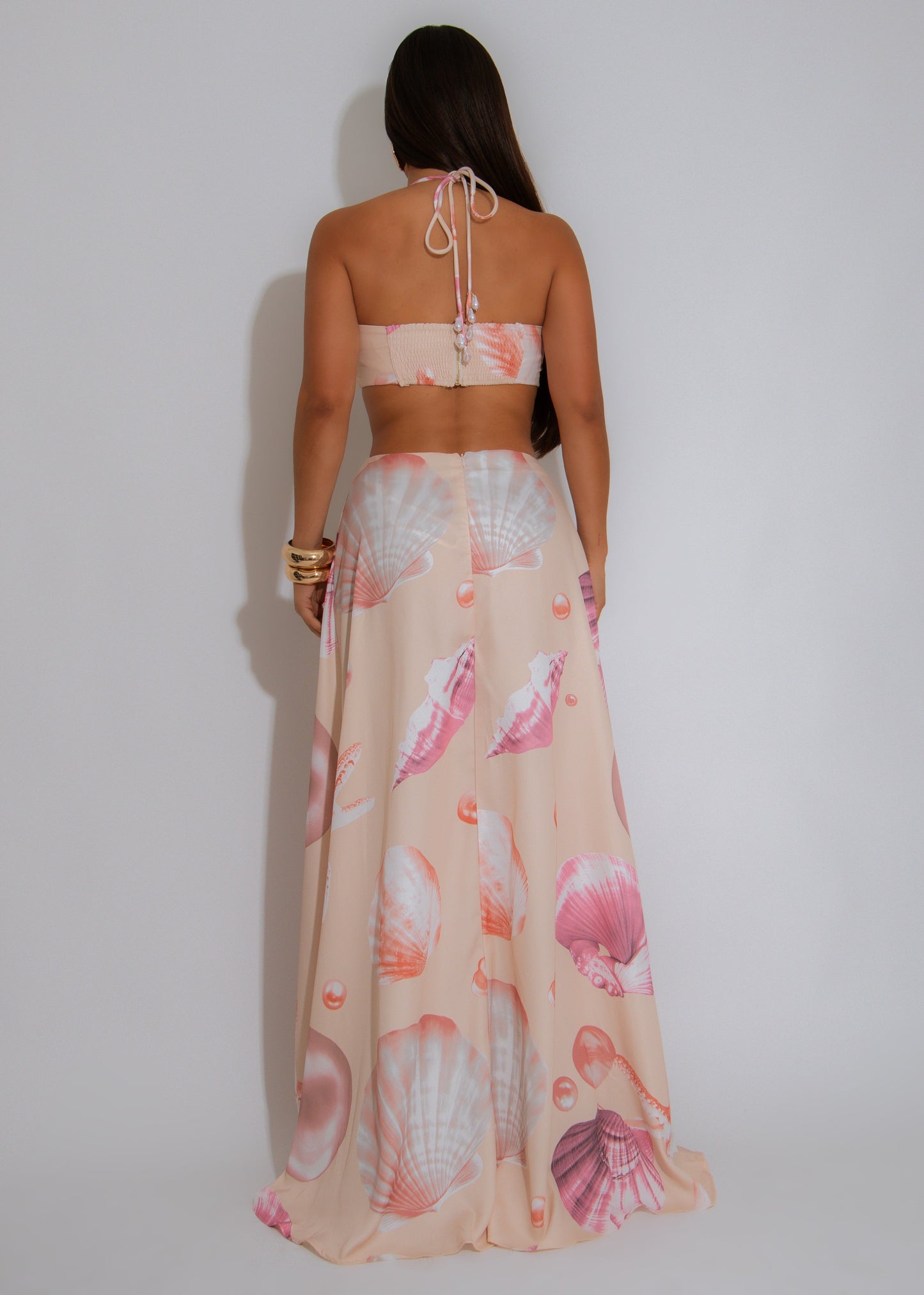 Siren's Whisper Satin Ruched Maxi Dress Nude