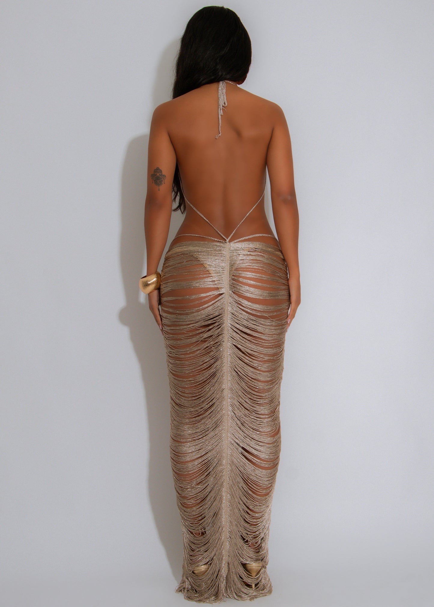 Goddess Tide Gown Shell Maxi Dress Silver