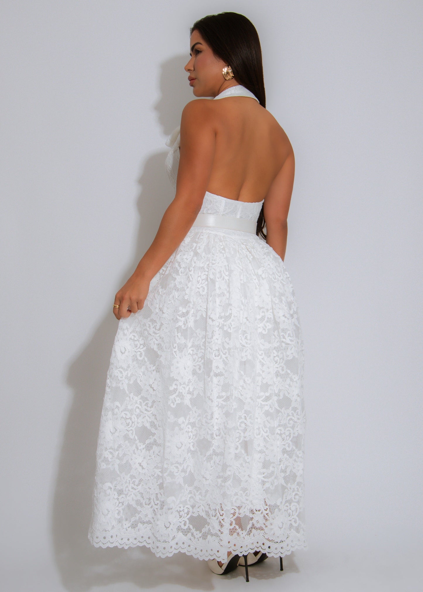 Luna Grace Lace Floral Maxi Dress White
