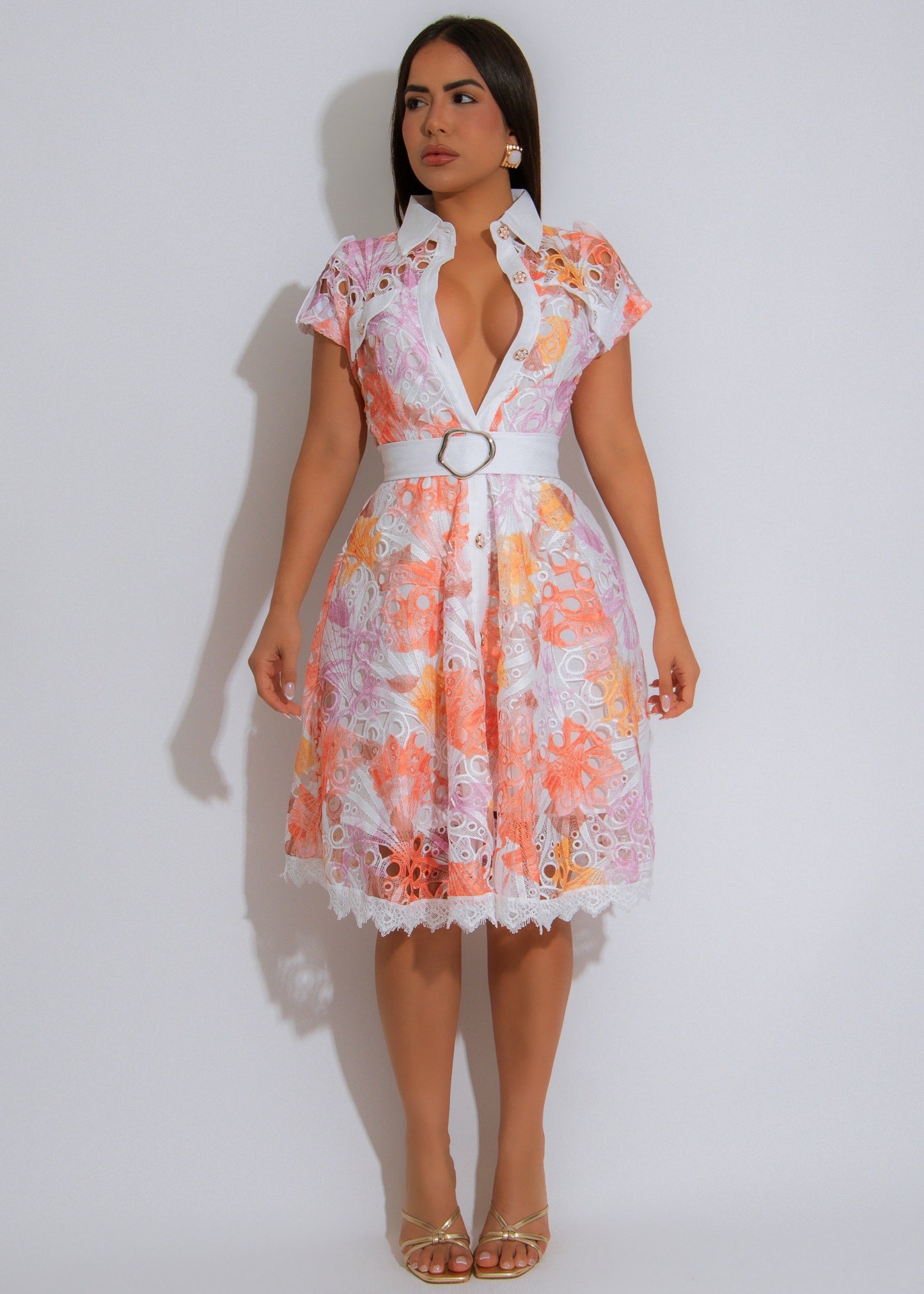 Soleil Bloom Lace Mini Dress Orange