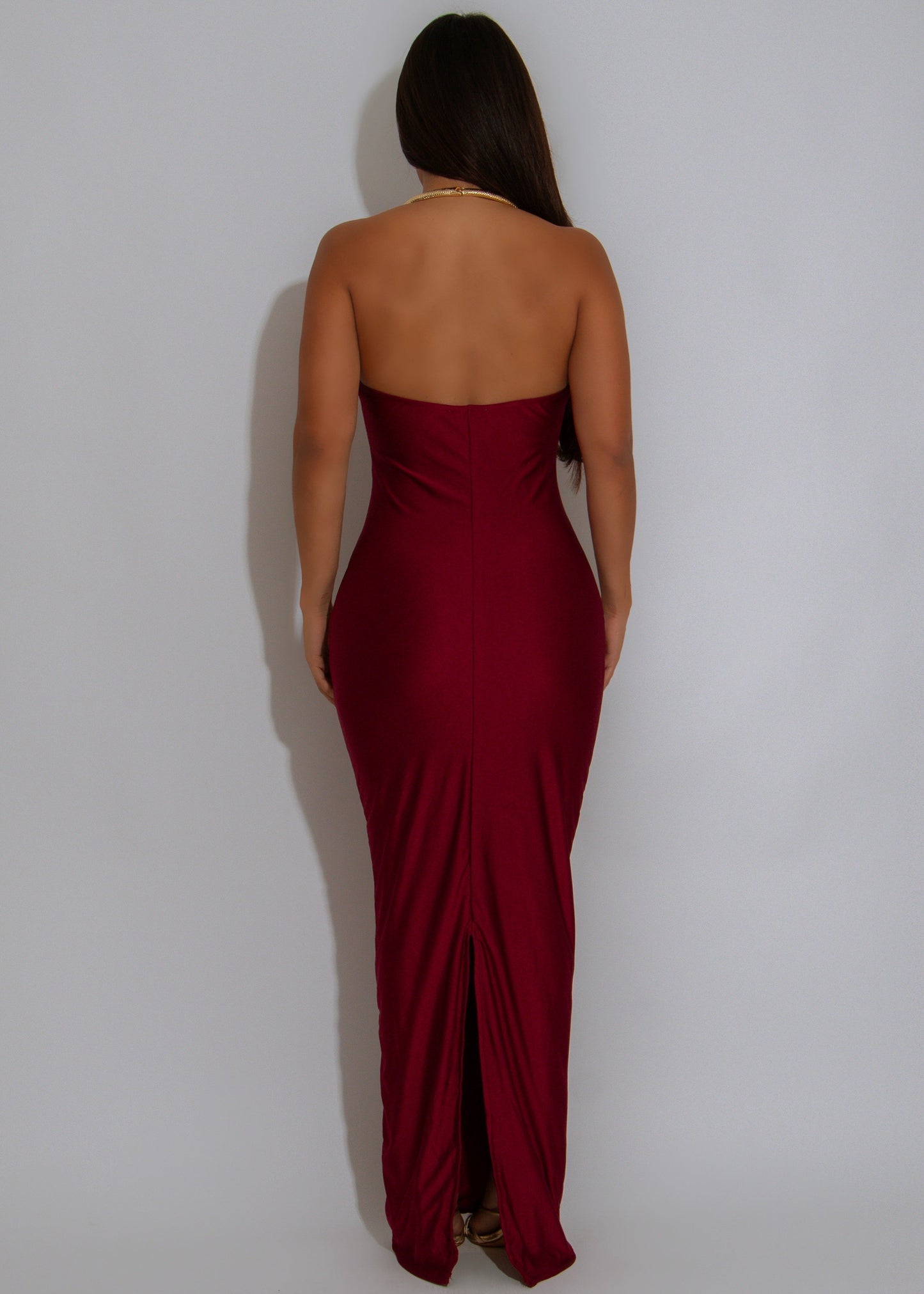 Goddess Knot Ruched Maxi Dress Red