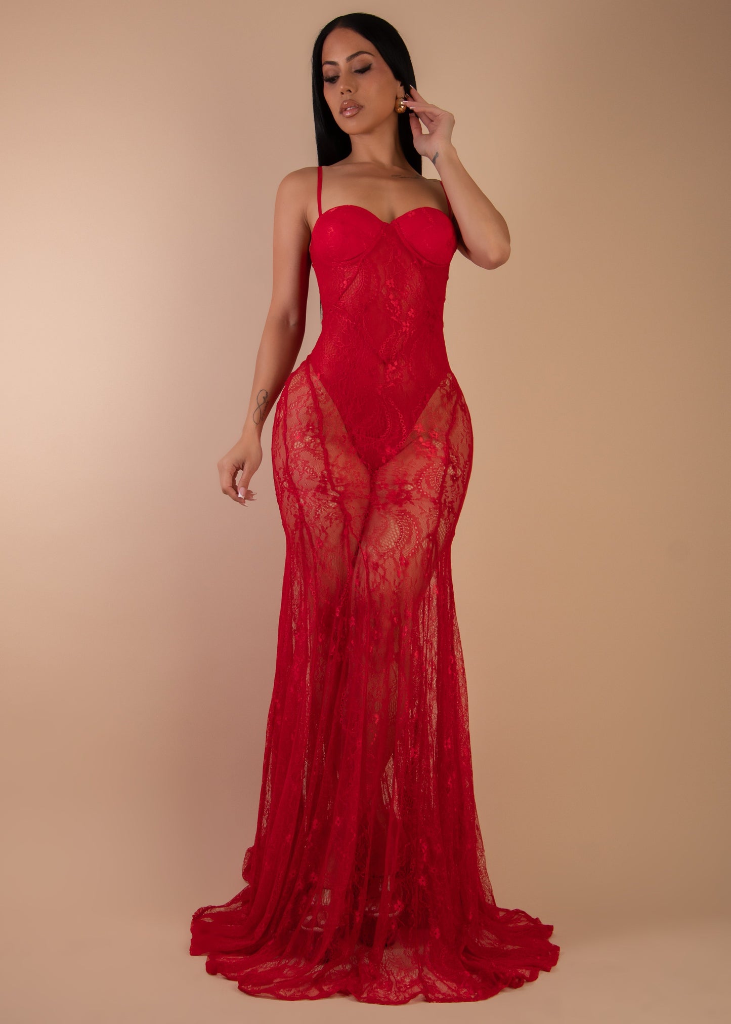 After Dark Temptation Lace Maxi Dress Red