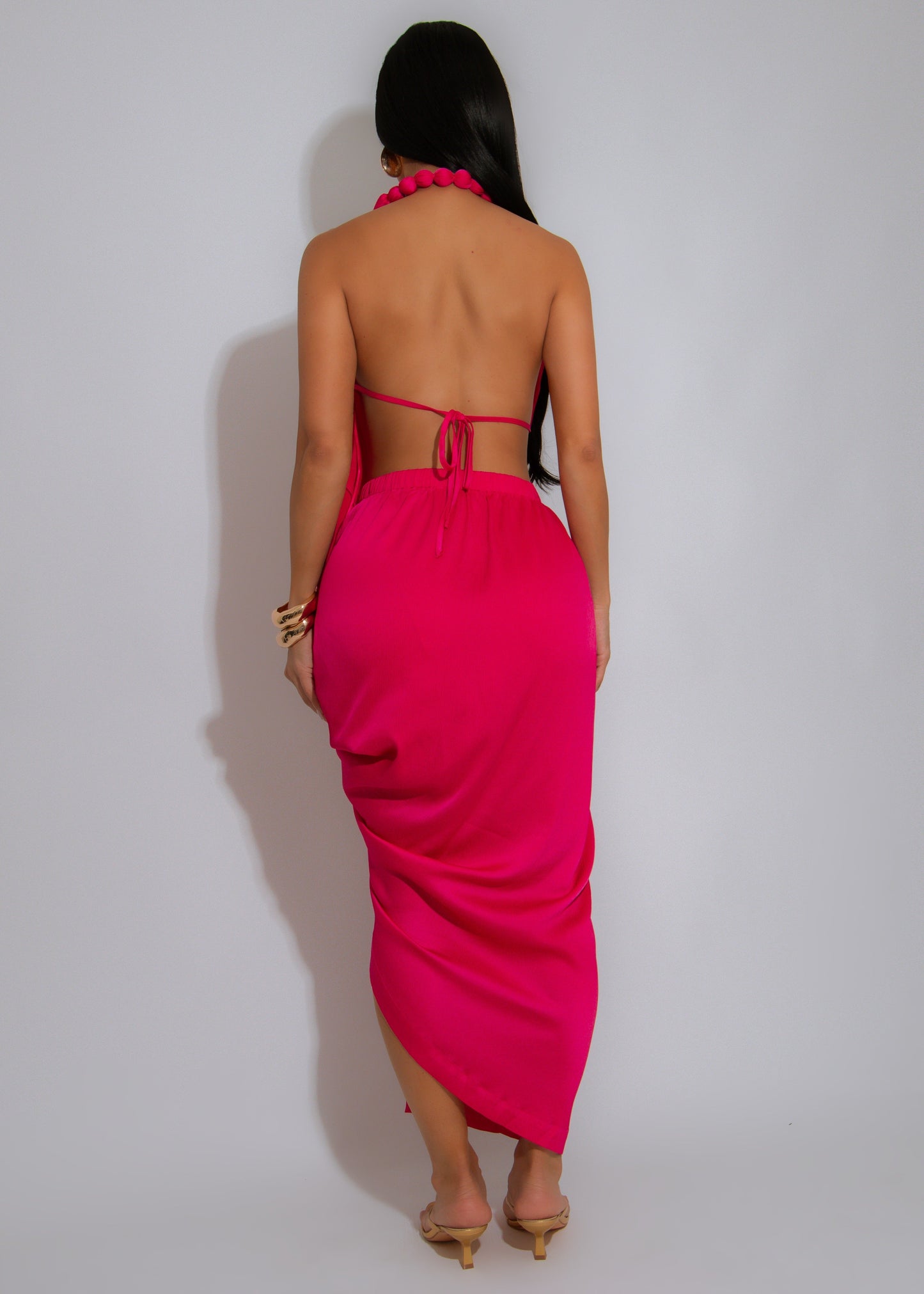 Heatwave Muse Ruched Midi Dress Pink