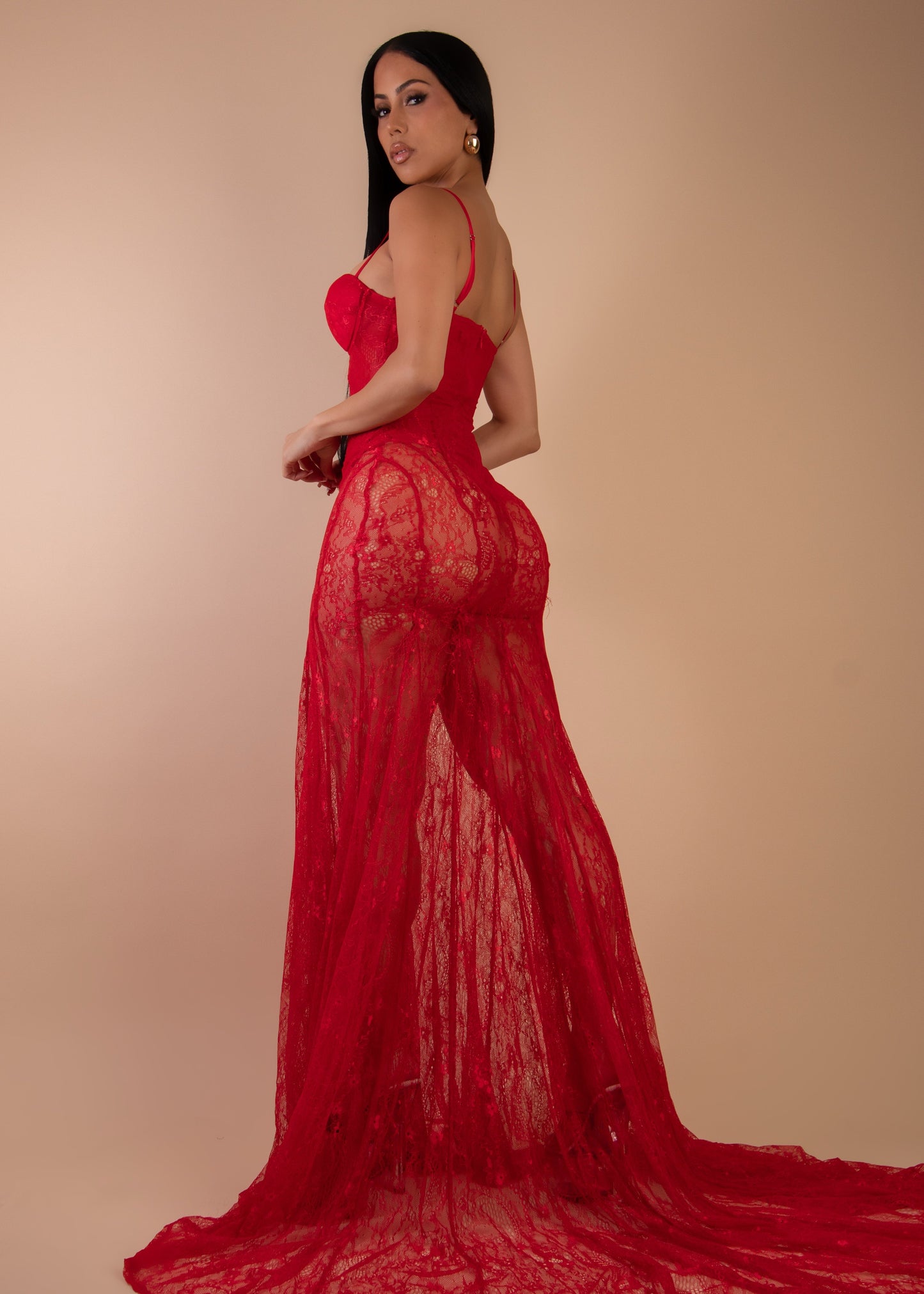 After Dark Temptation Lace Maxi Dress Red