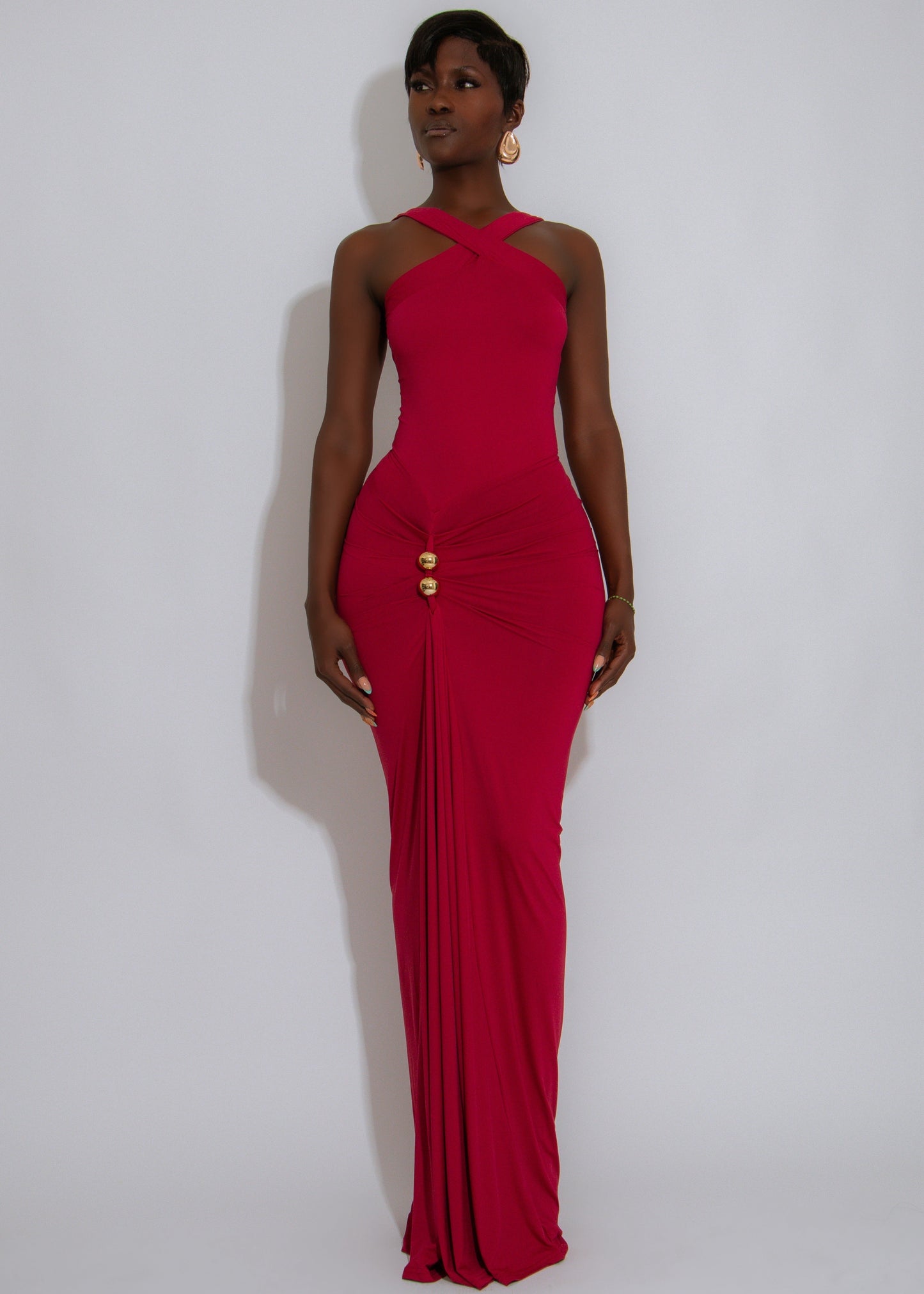 Adorable Affair Ruched Maxi Dress Burgundy