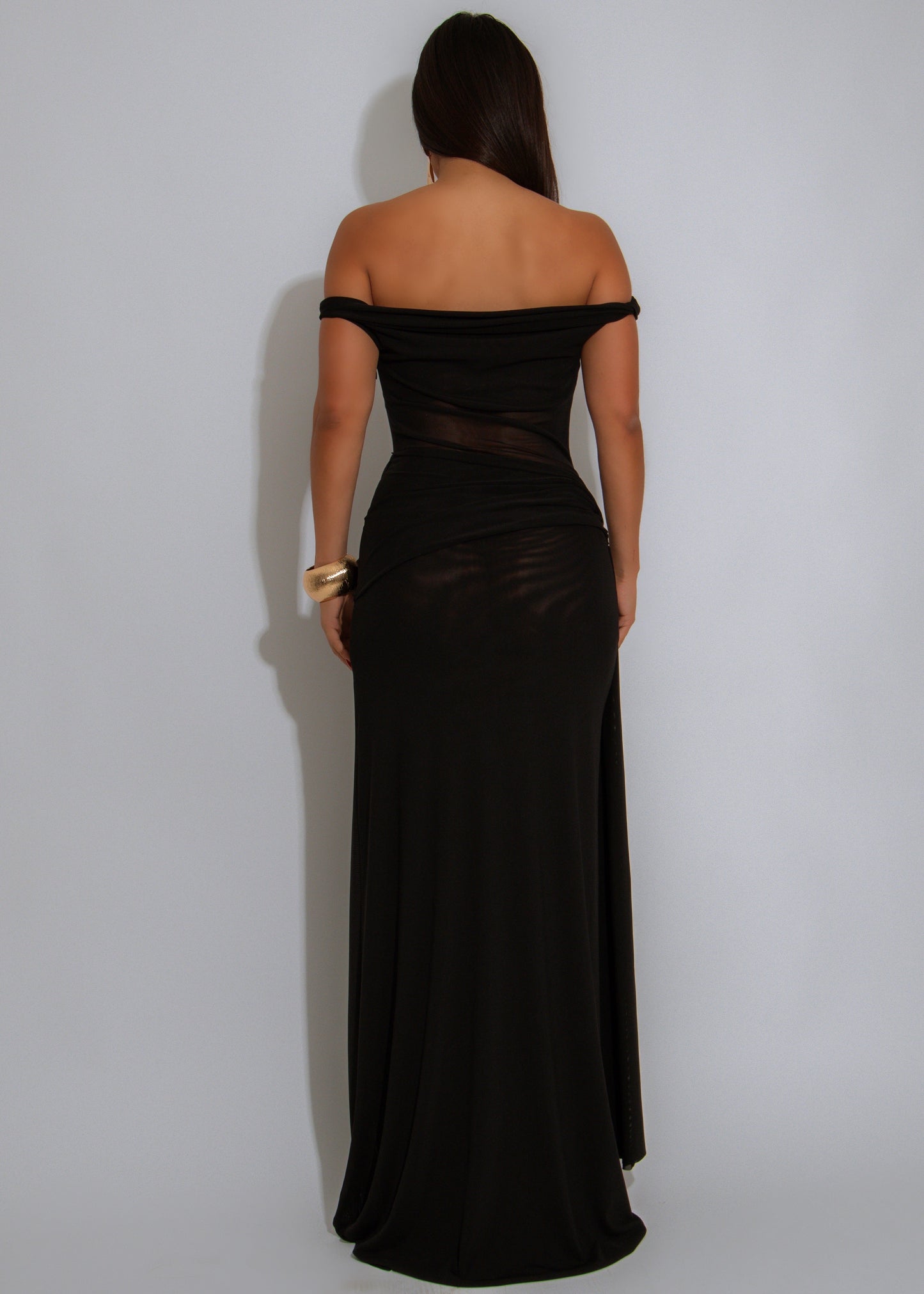 After Dusk Gown Mesh Ruched Maxi Dress Black