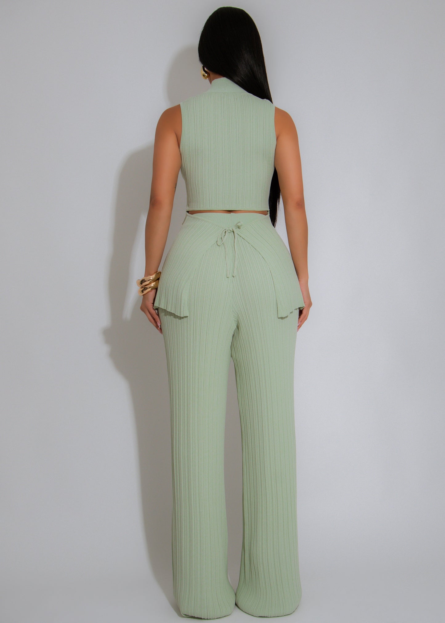 The Draped Aura Ribbed Pant Set Green