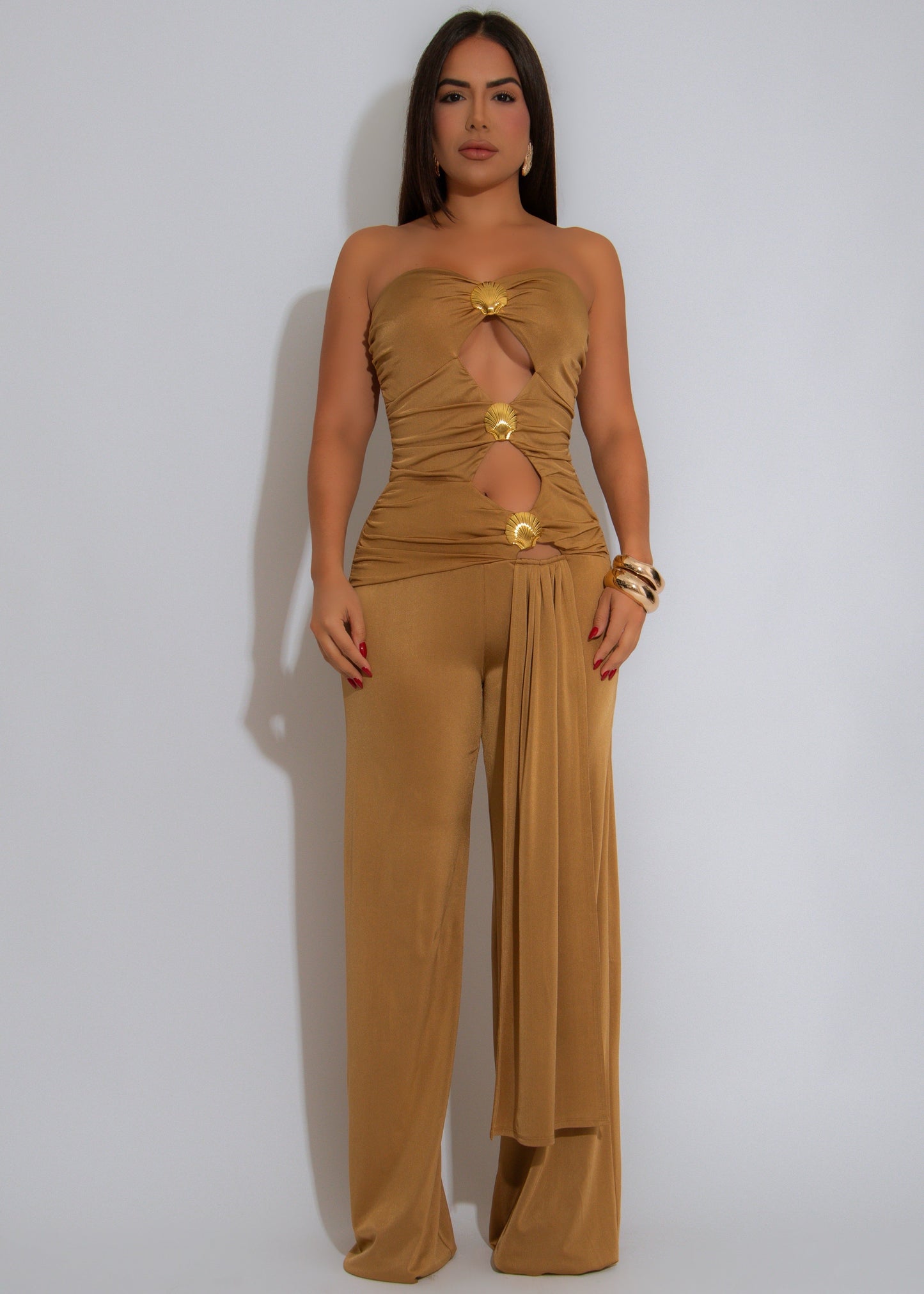 Isla Siren Ruched Jumpsuit Gold
