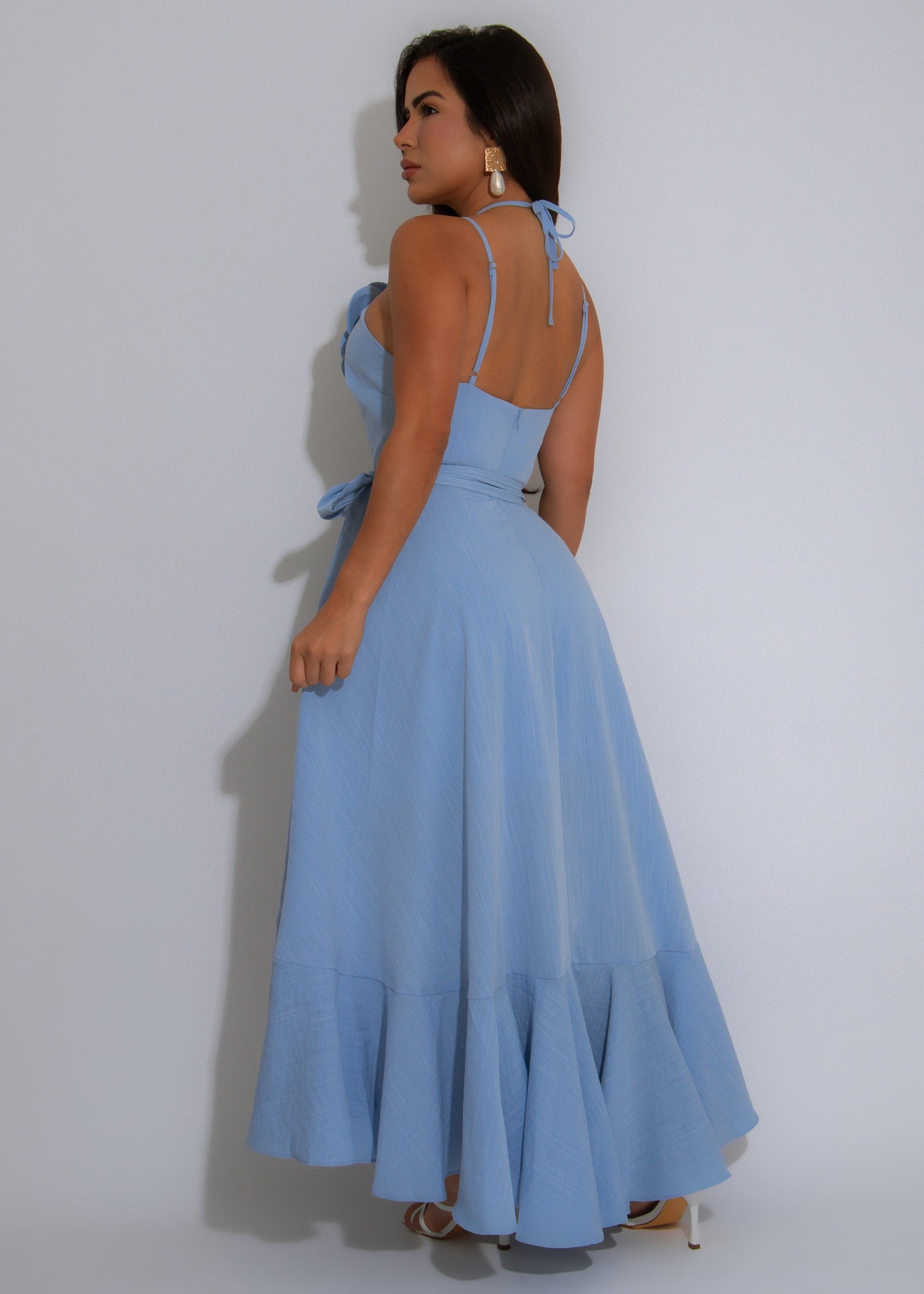Learning Love Floral Pearl Midi Dress Blue