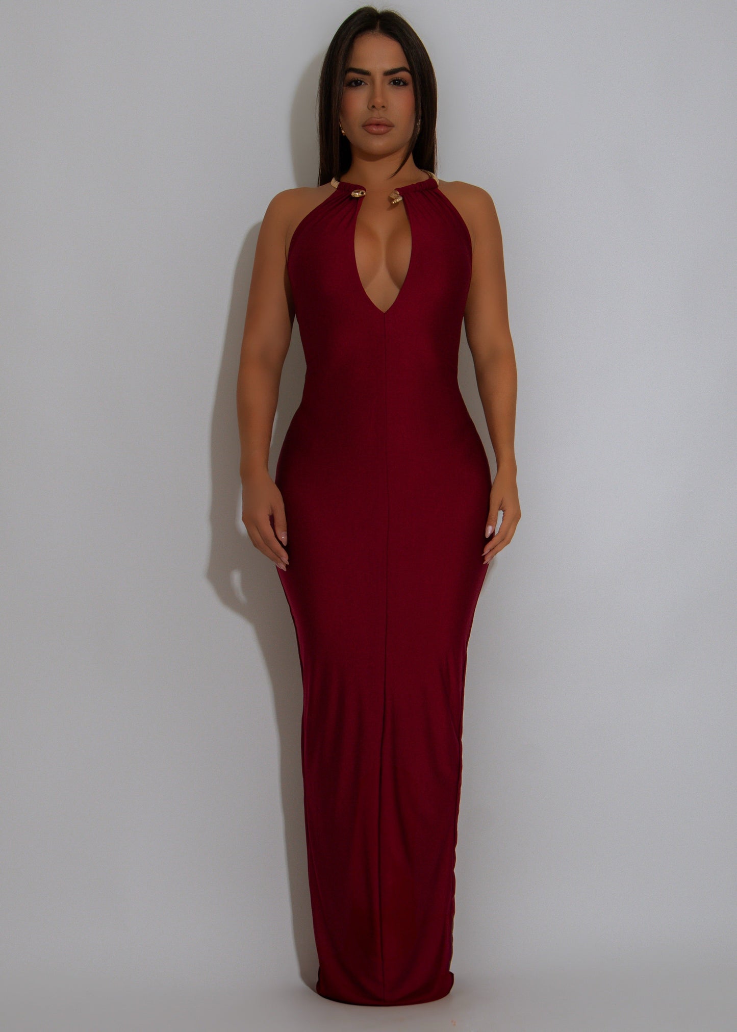 Goddess Knot Ruched Maxi Dress Red