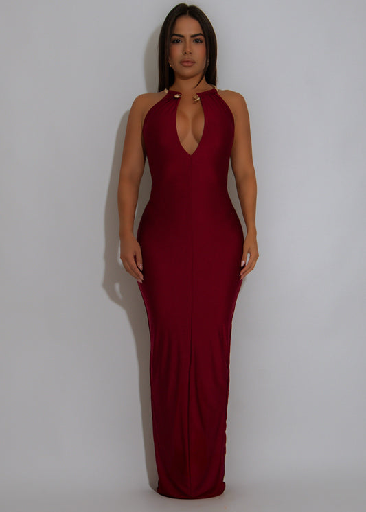 Goddess Knot Ruched Maxi Dress Red