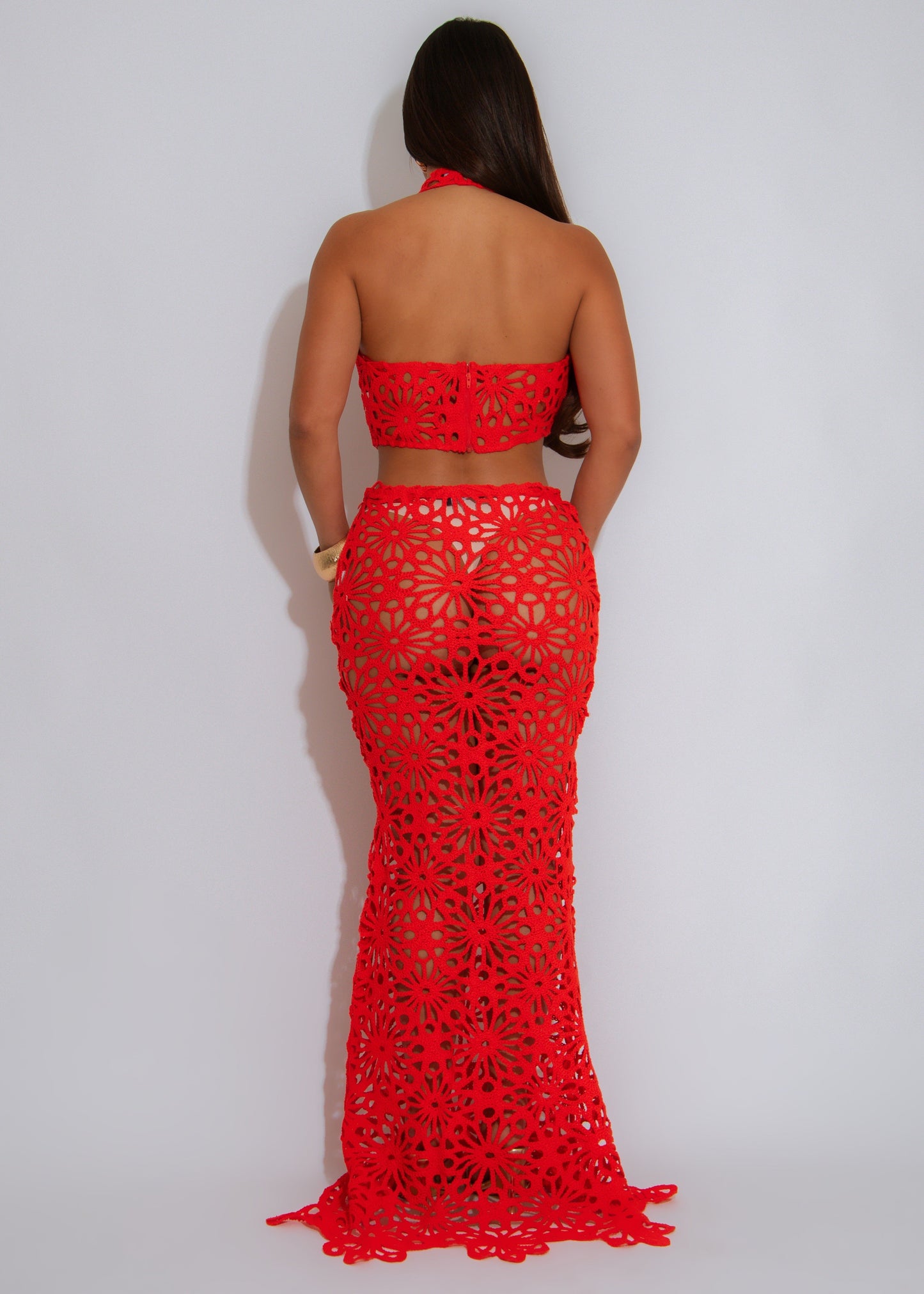 Bloom & Bold Floral Crochet Skirt Set Orange