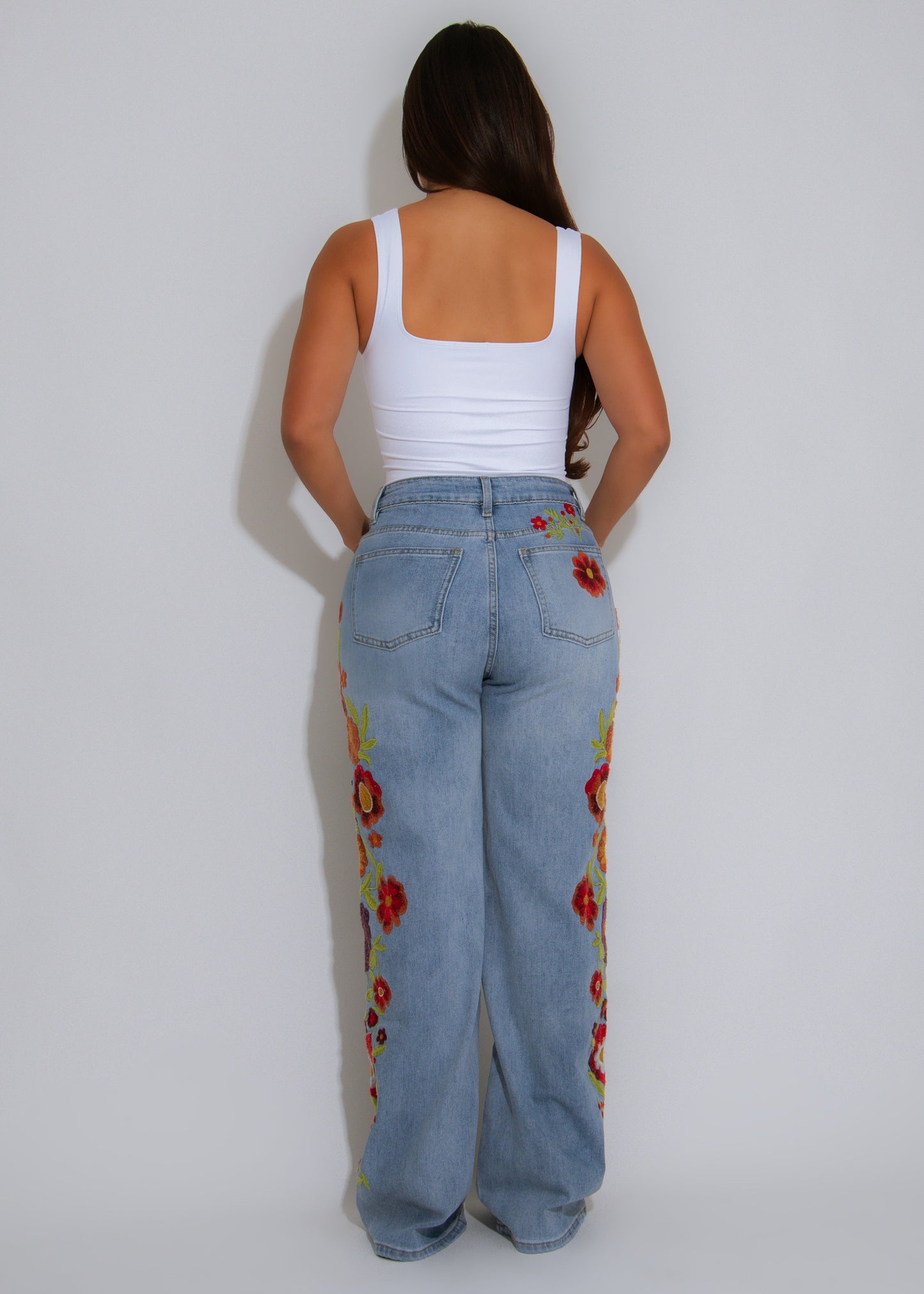 Ruffle Me Right Floral Pant Light Denim