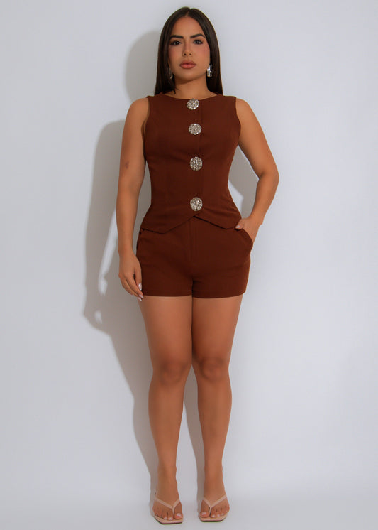 Boardroom Bling Short Set Brown