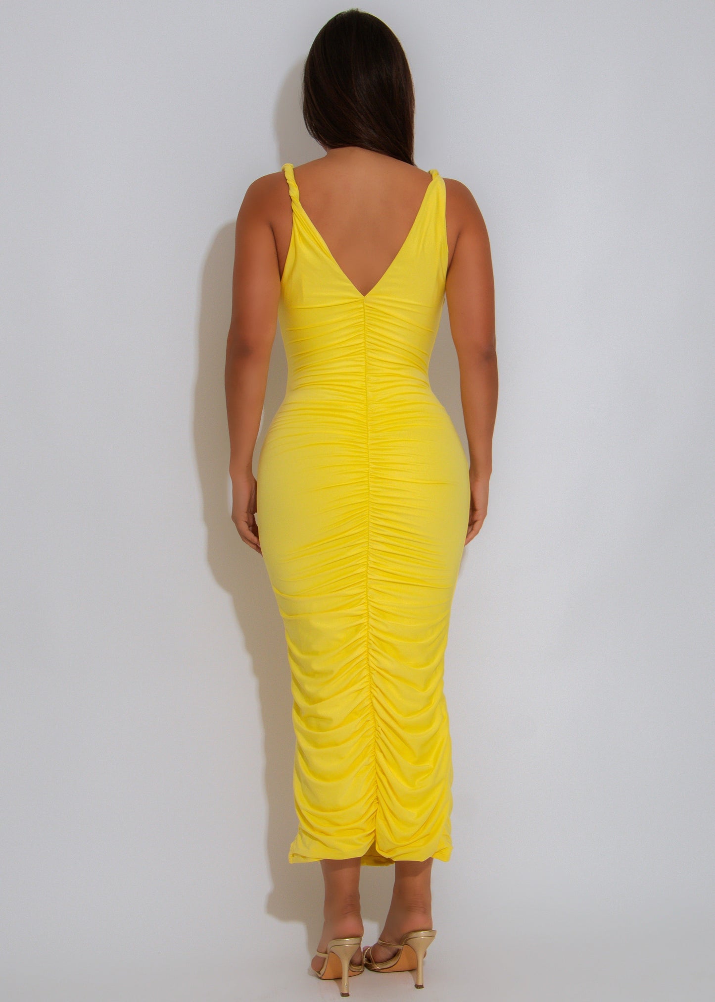 Mirror Mirage Ruched Midi Dress Yellow