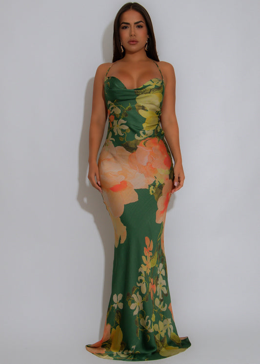 Botanical Escape Floral Maxi Dress Green
