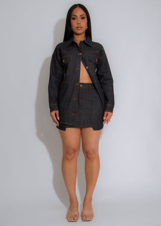 Heavy Duty Chic Cargo Skirt Set Dark Denim