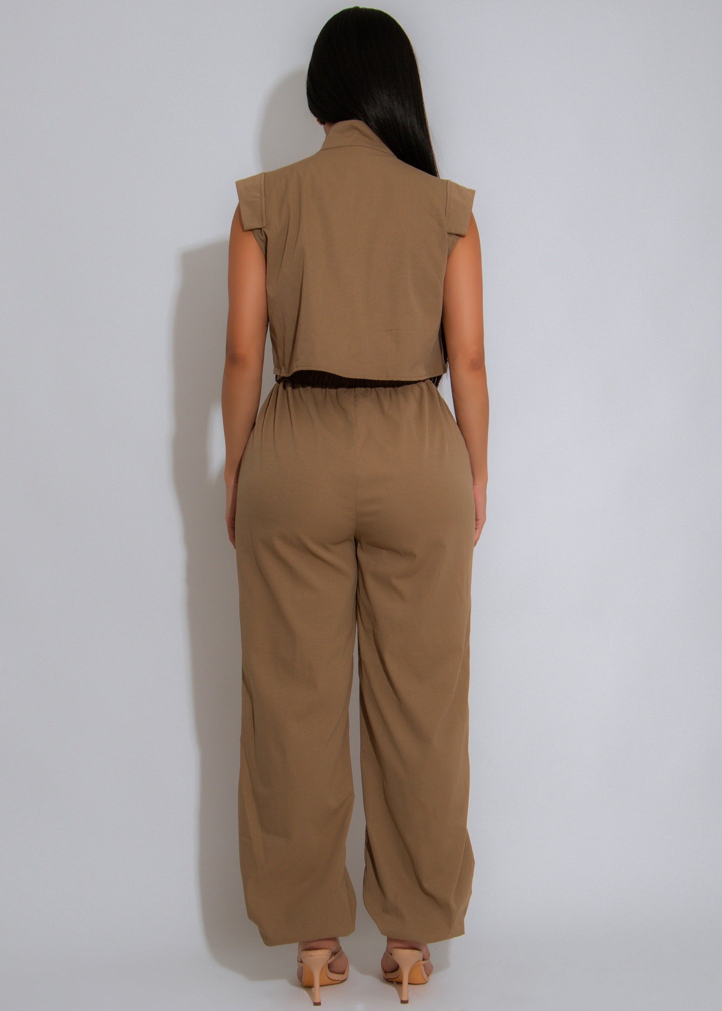 Forgive The Night Ruched Cargo Jumpsuit Green