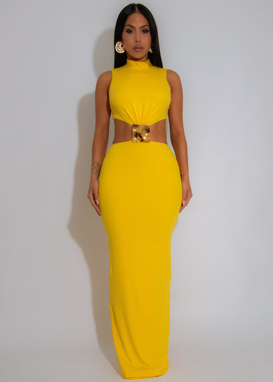 Twilight Muse Ruched Maxi Dress Yellow