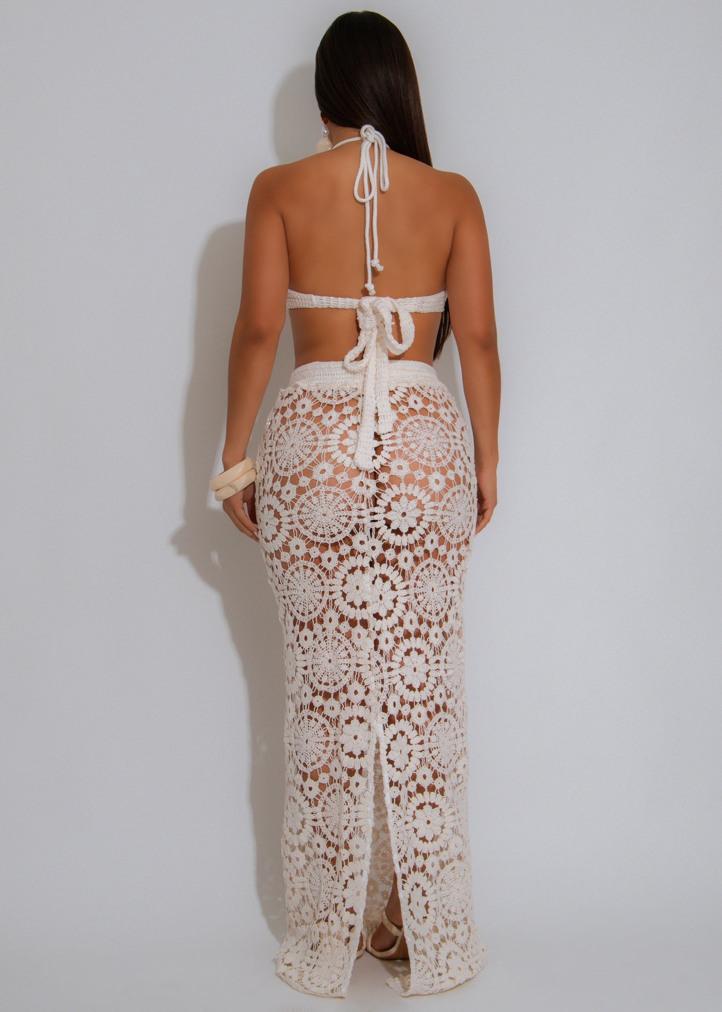 Solstice Petal Crochet Floral Skirt Set White