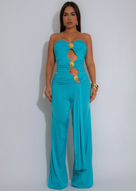 Isla Siren Ruched Jumpsuit Blue