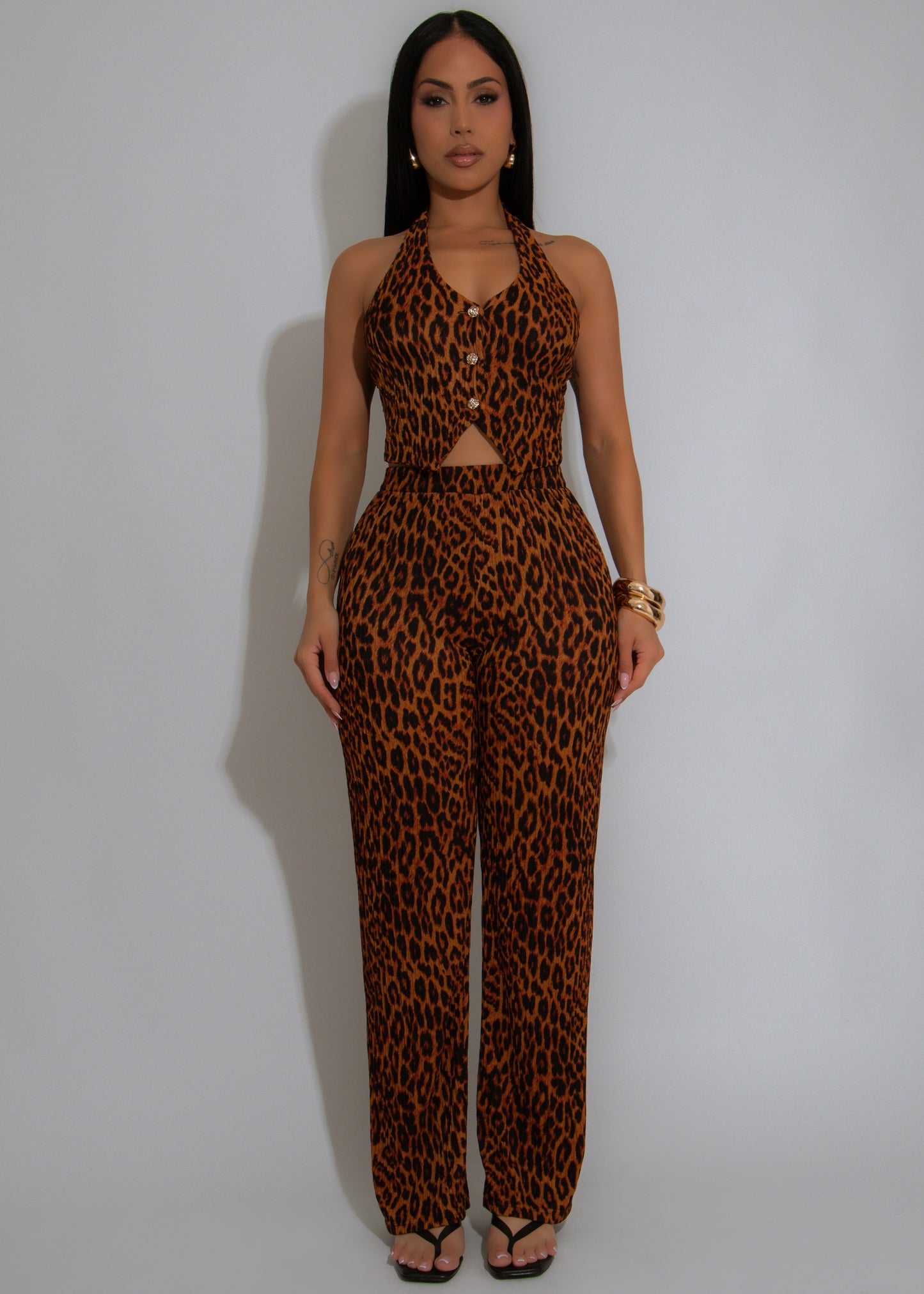 Like A Princess Leopard Pant Set Brown
