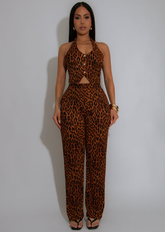 Like A Princess Leopard Pant Set Brown