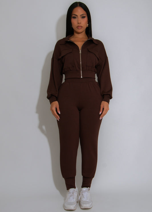 Street Ease Cargo Pant Set Brown