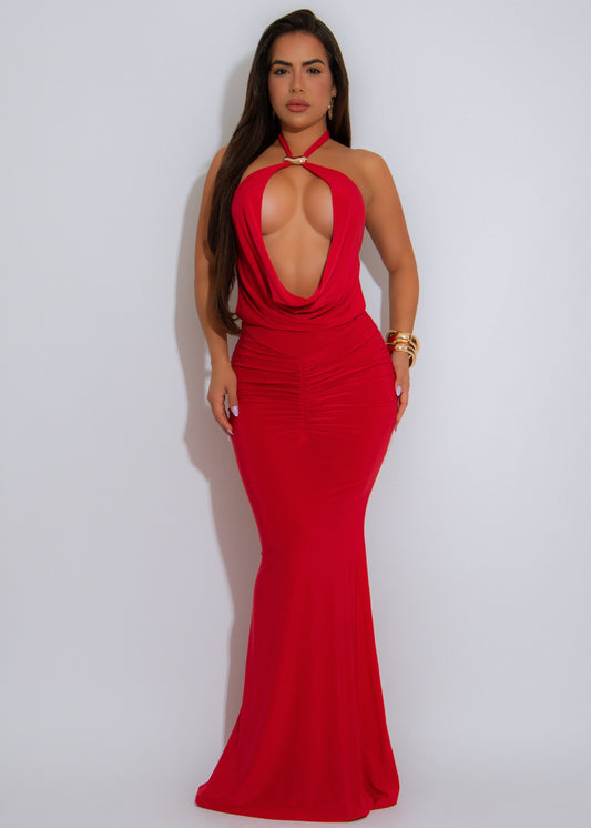 Split Intention Ruched Maxi Dress Red