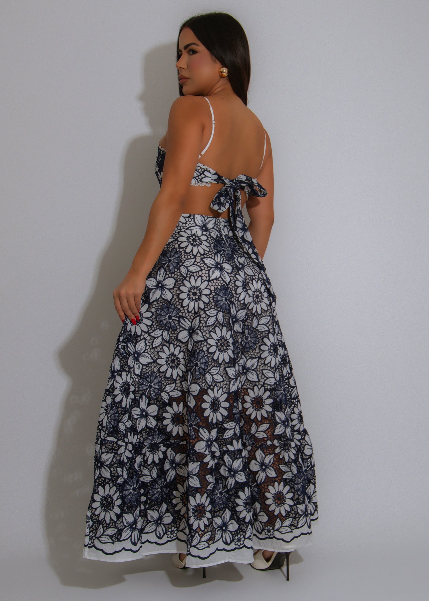 Living A Fairytale Lace Floral Midi Dress Blue