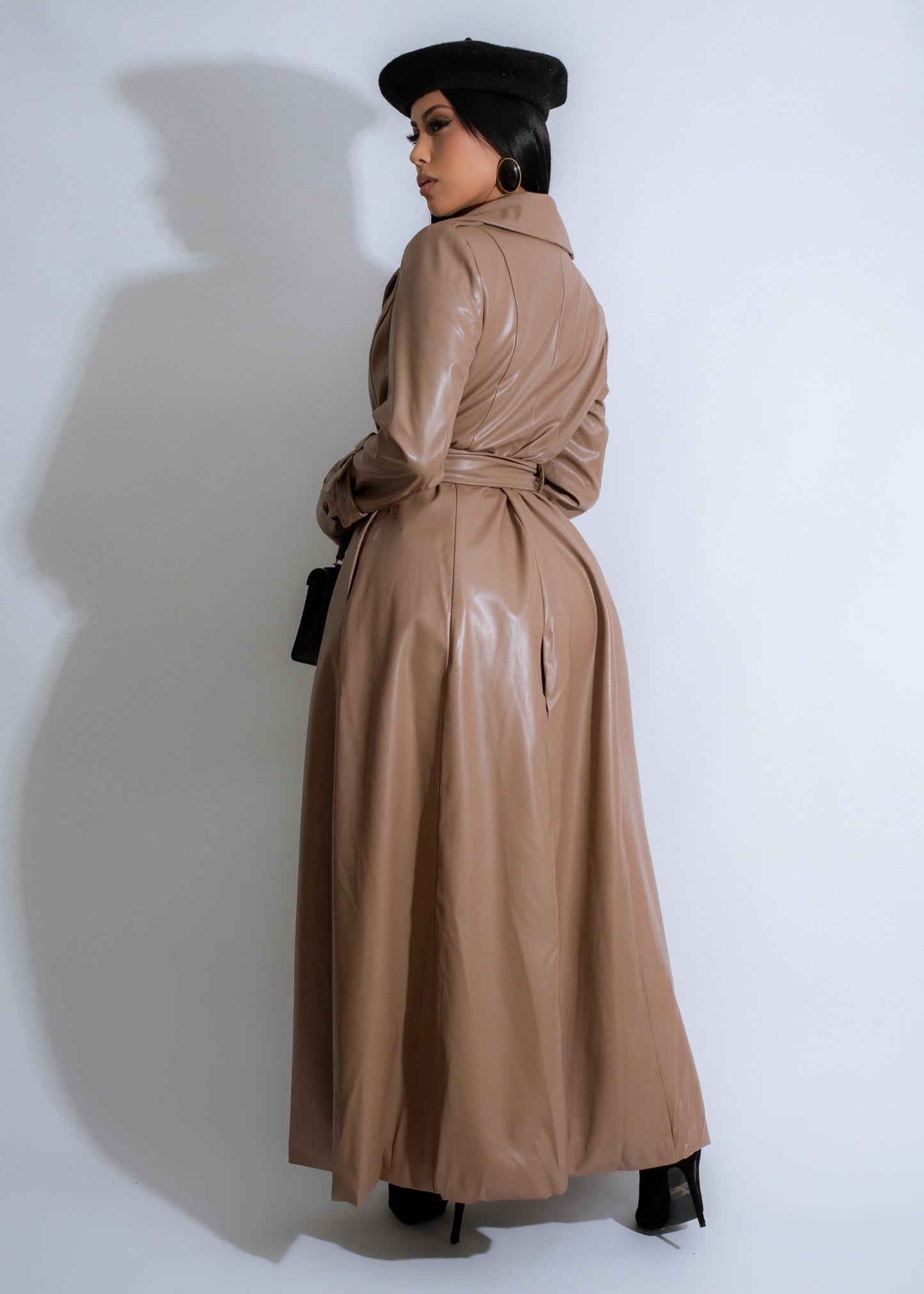 Cityscape Elegance Faux Leather Skirt Set Brown
