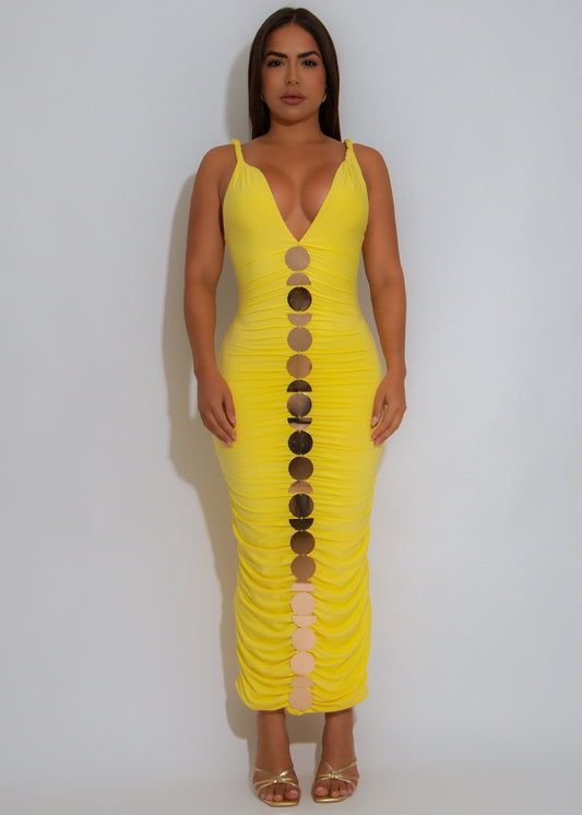 Mirror Mirage Ruched Midi Dress Yellow