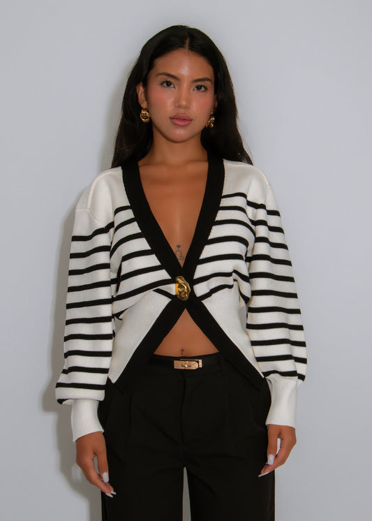 Atlantic Stripes Ribbed Sweater White